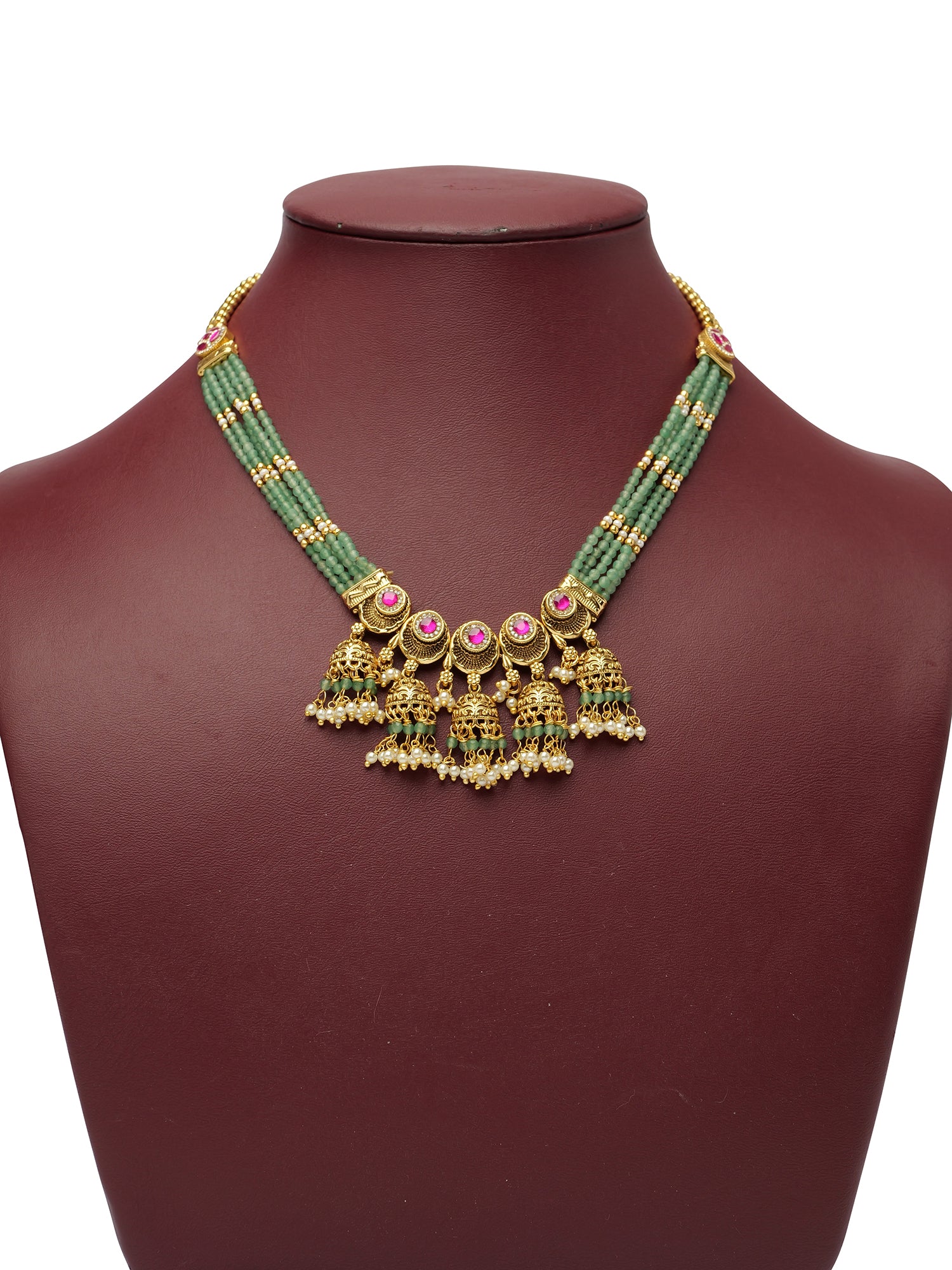 Kamini Classic Bead Necklace in Green and Hot Pink