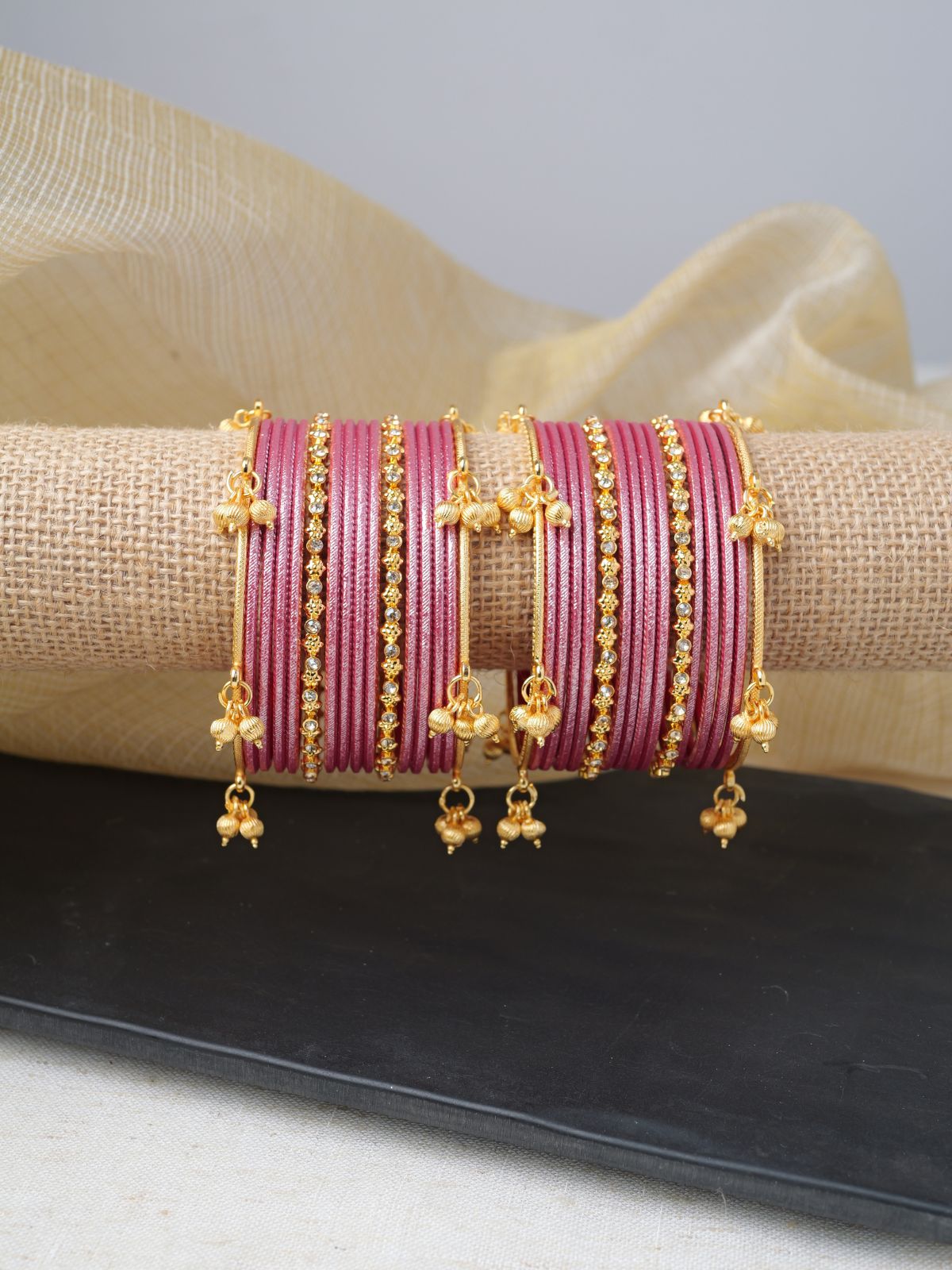 Kashmiri Bangle Set in Rose Pink