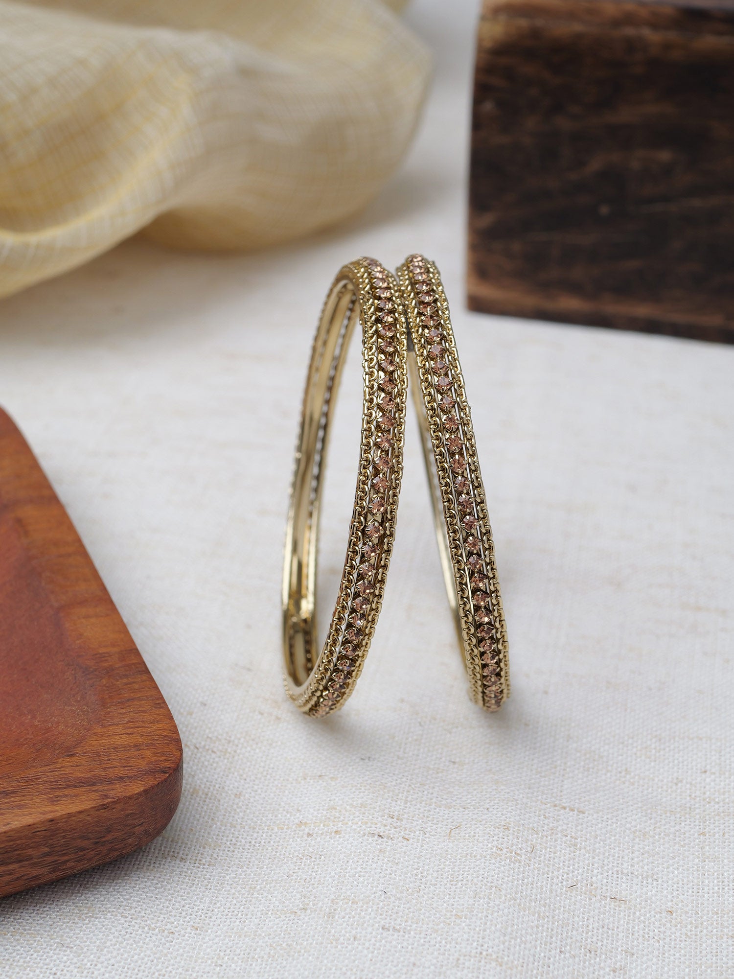 Kaveri Crystal Bangles in Champagne and Antique Gold