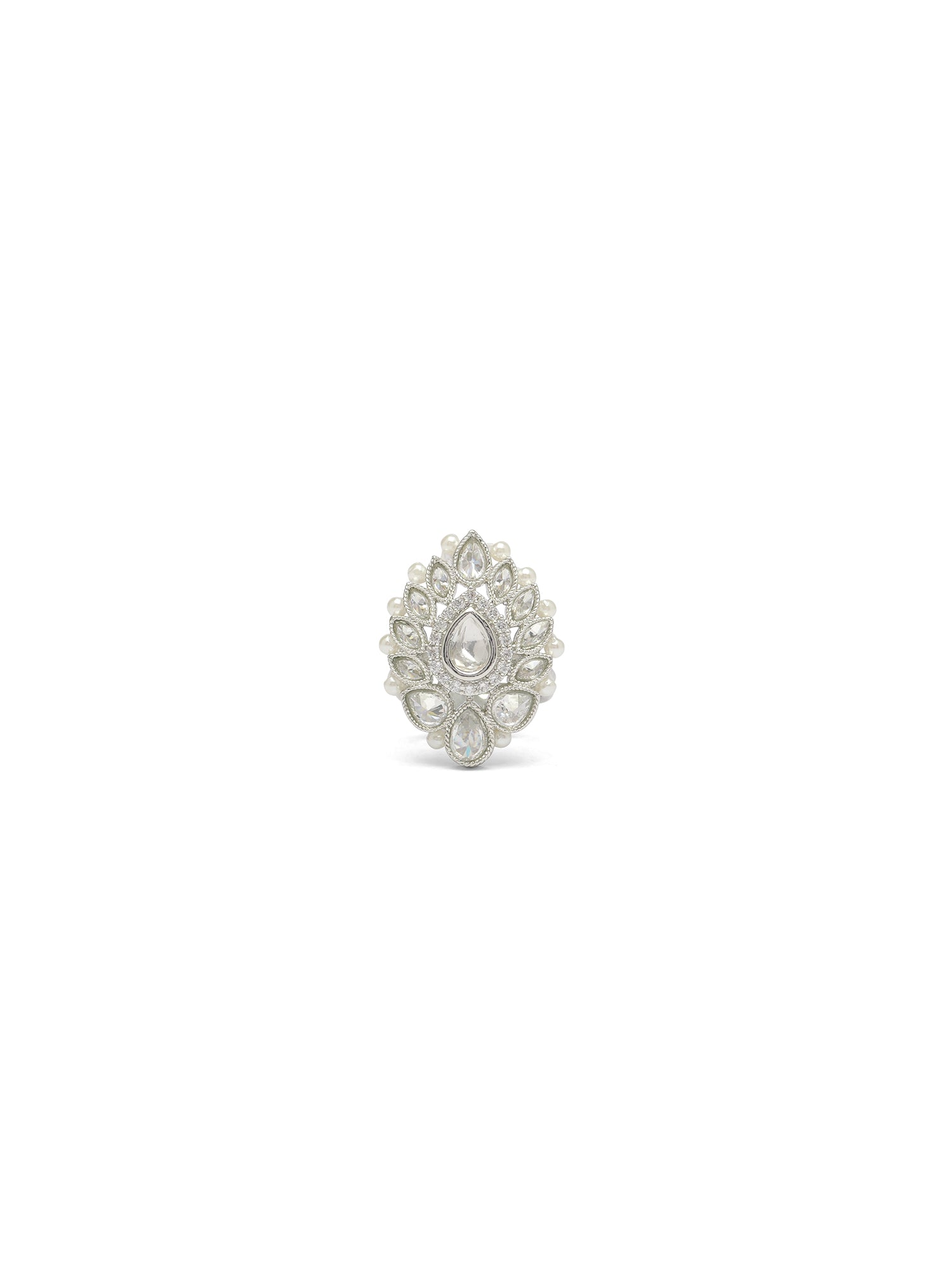 Kavira Bead-Edge Ring in Rhodium