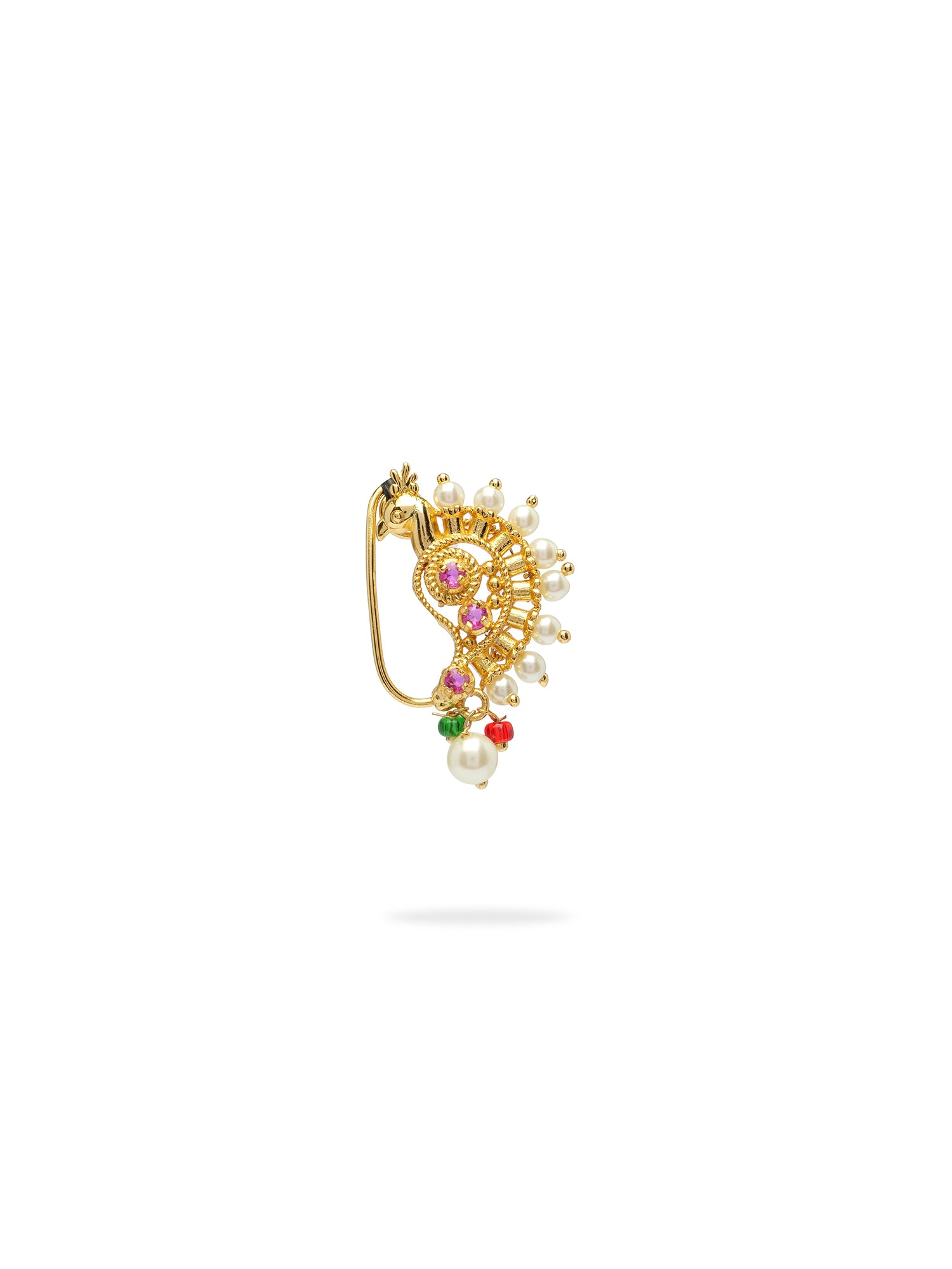 Kavitha Maharashtrian Nose Pin in Hot Pink and Pearl