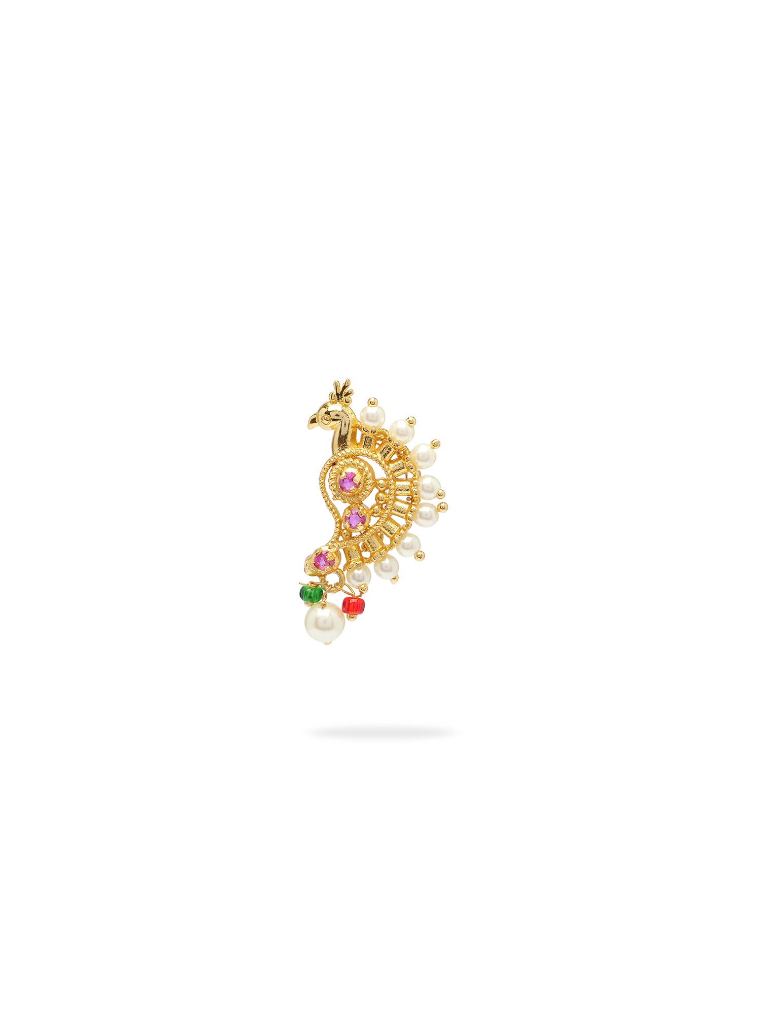 Kavitha Maharashtrian Nose Pin in Hot Pink and Pearl