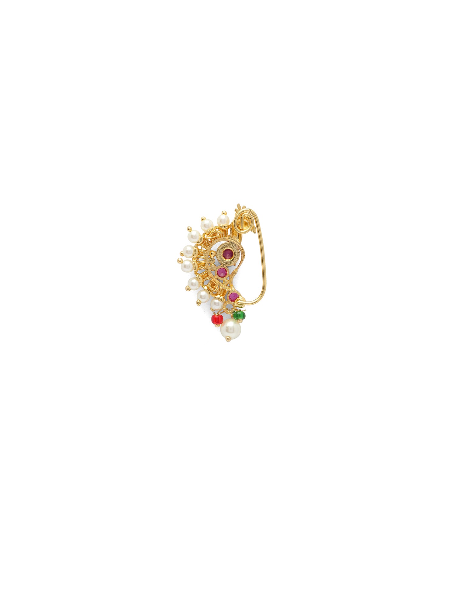 Kavitha Maharashtrian Nose Pin in Hot Pink and Pearl