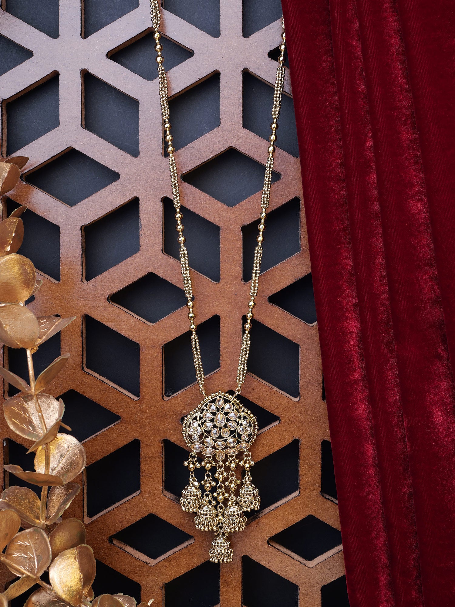 Kimaya Jhumka Long Chain in Antique Gold
