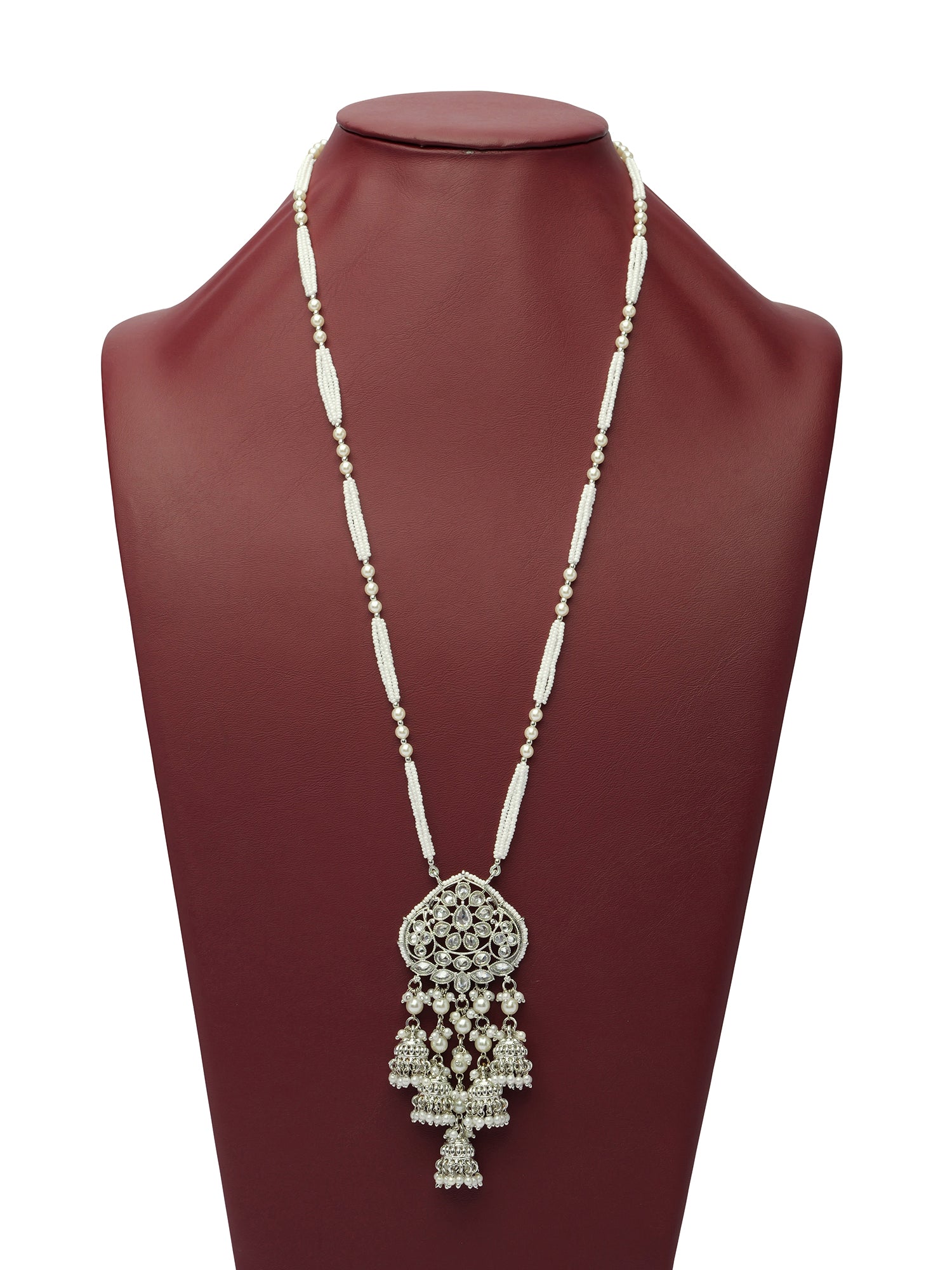 Kimaya Jhumka Long Chain in Rhodium