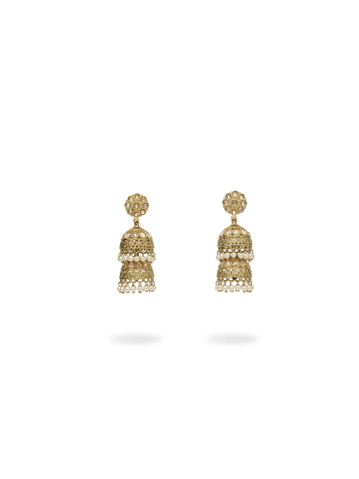Kinjal Double Jhumka Earrings in Pearl