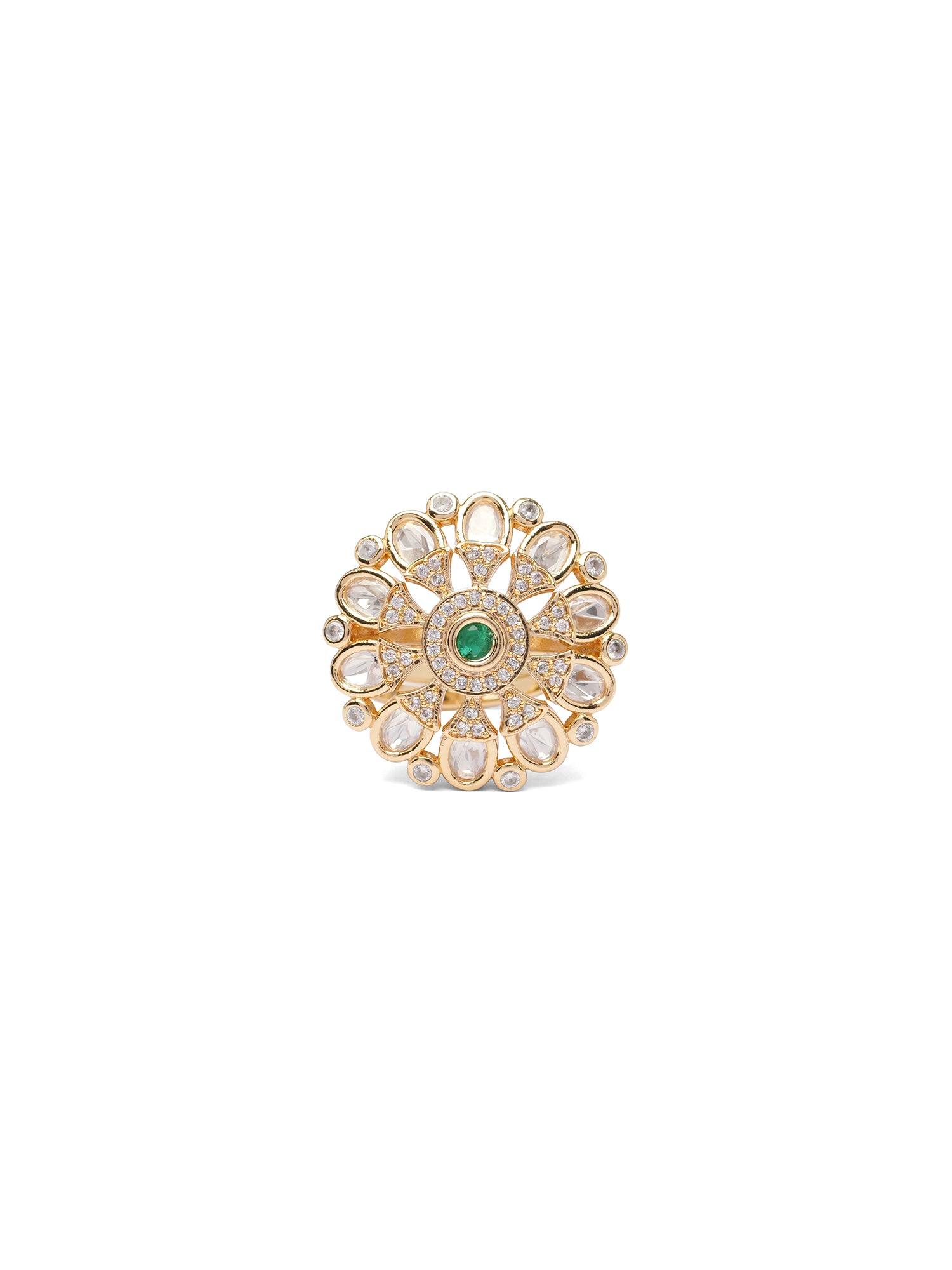 Komal Kundan Ring in Green
