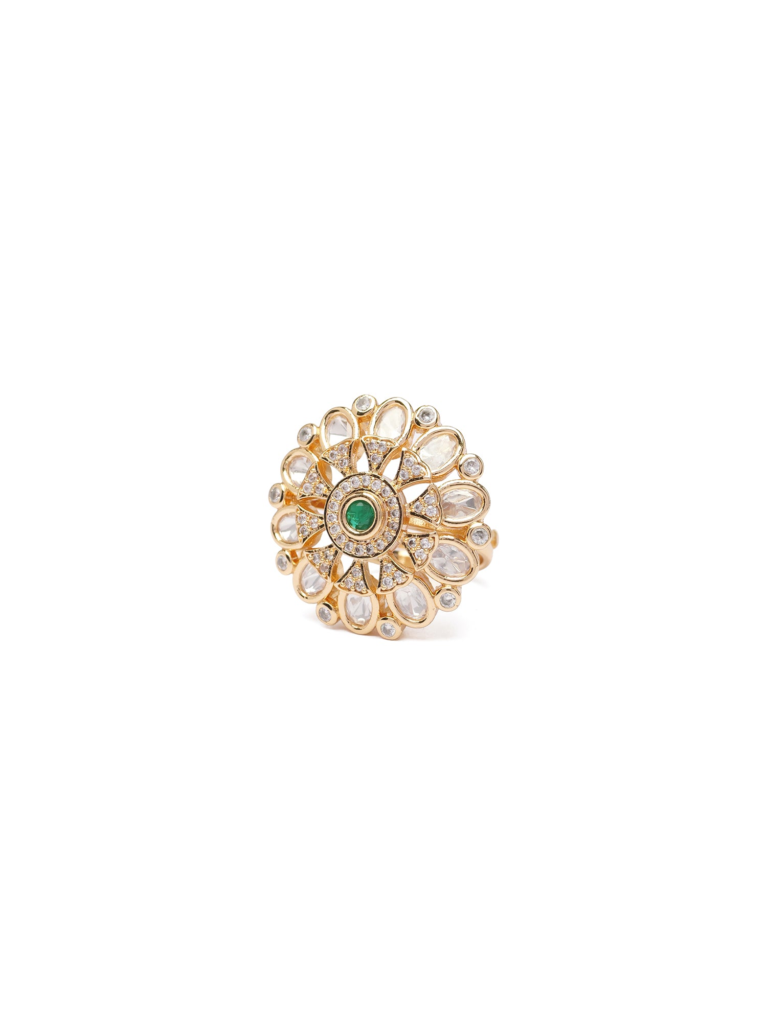 Komal Kundan Ring in Green