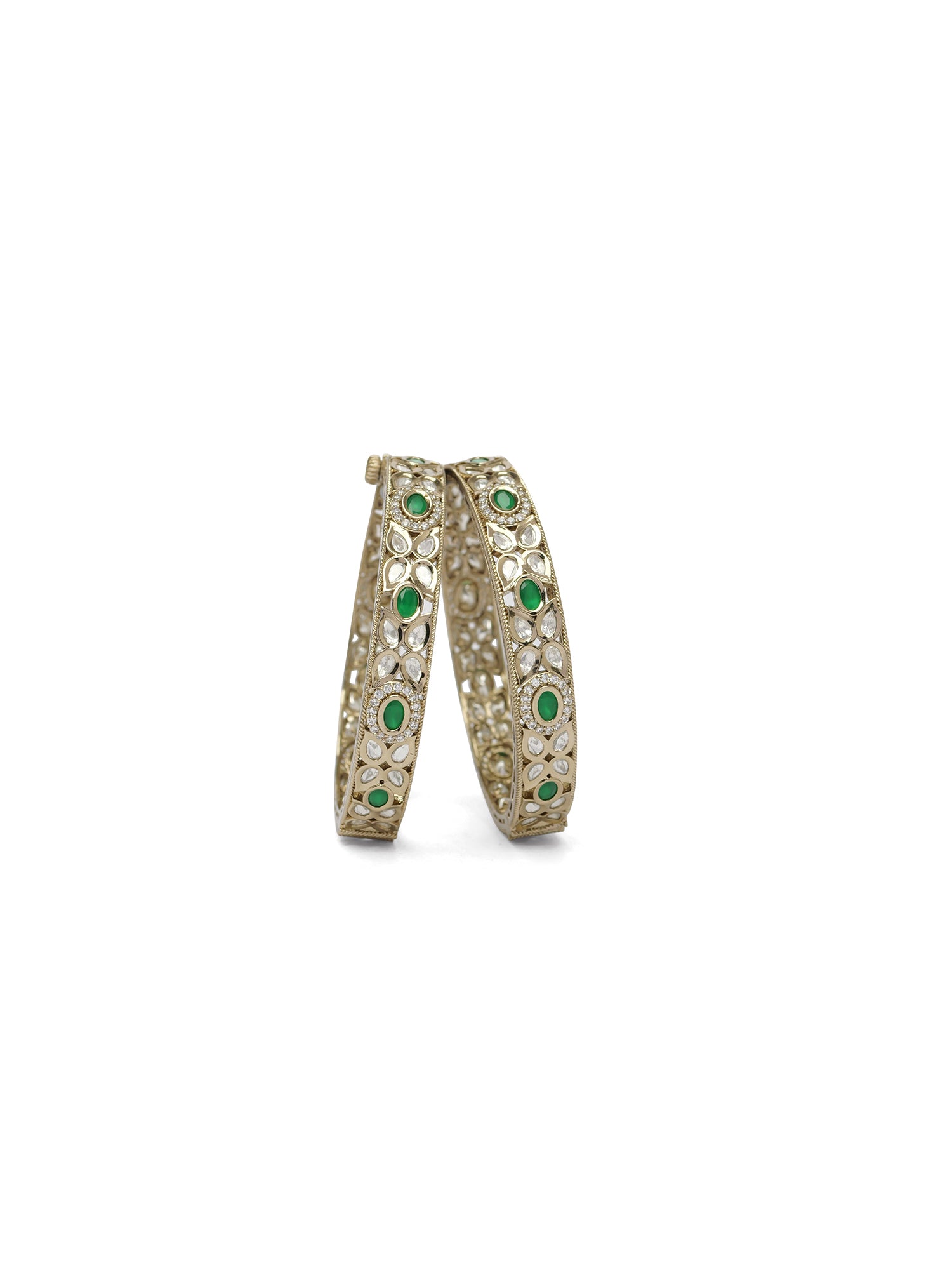 Lalitha Kundan Bangles in Green