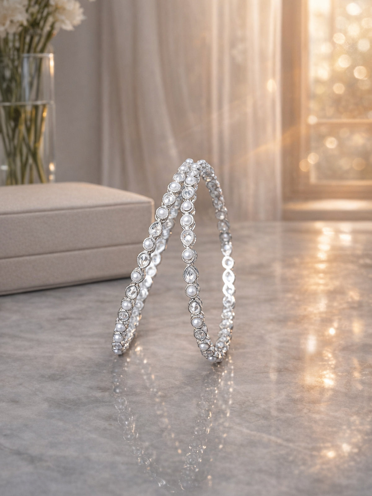 Lavina Kada Bangles in Rhodium