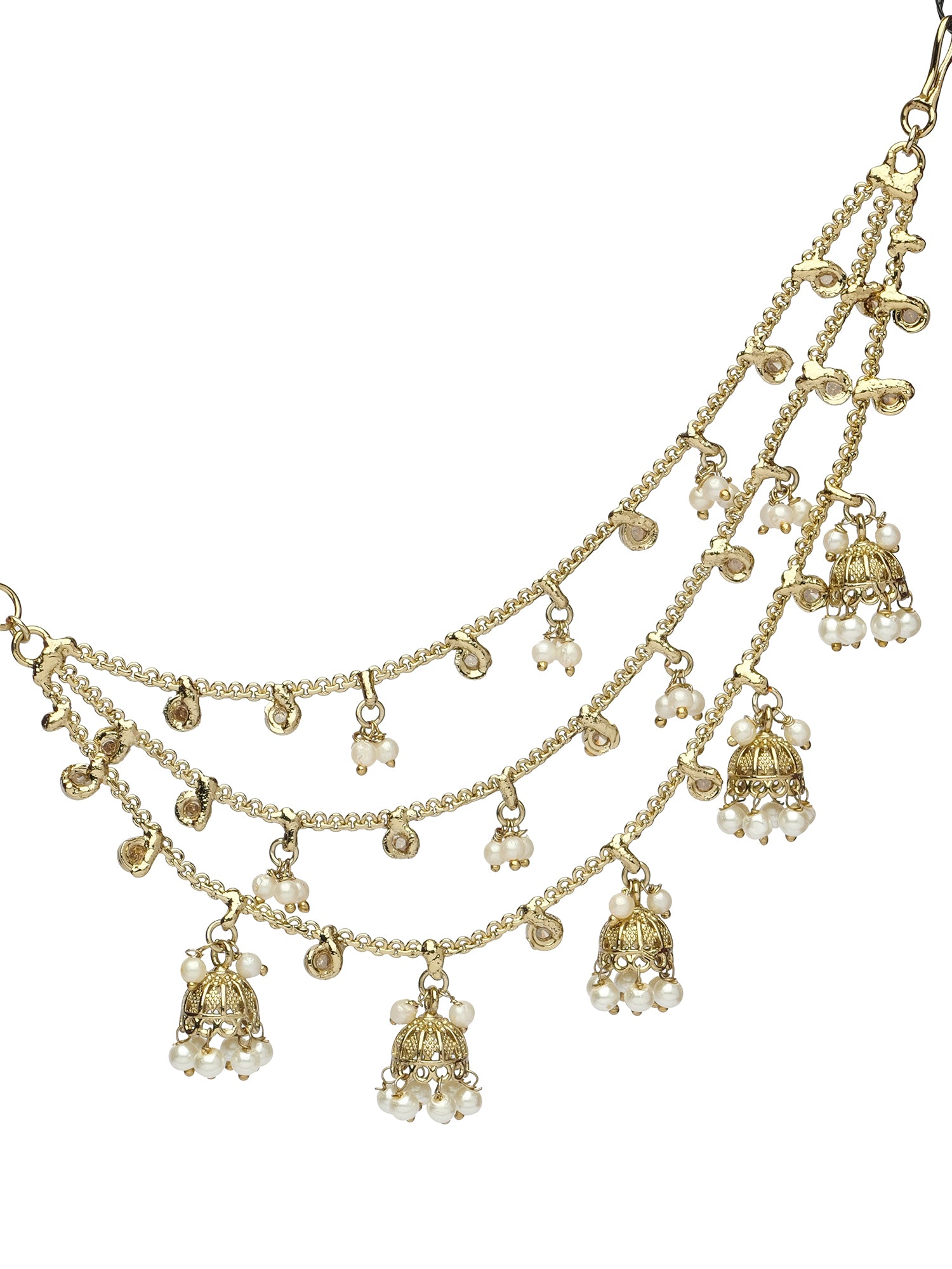 Layered Jhumka Ear Chains in Pearl and Champagne