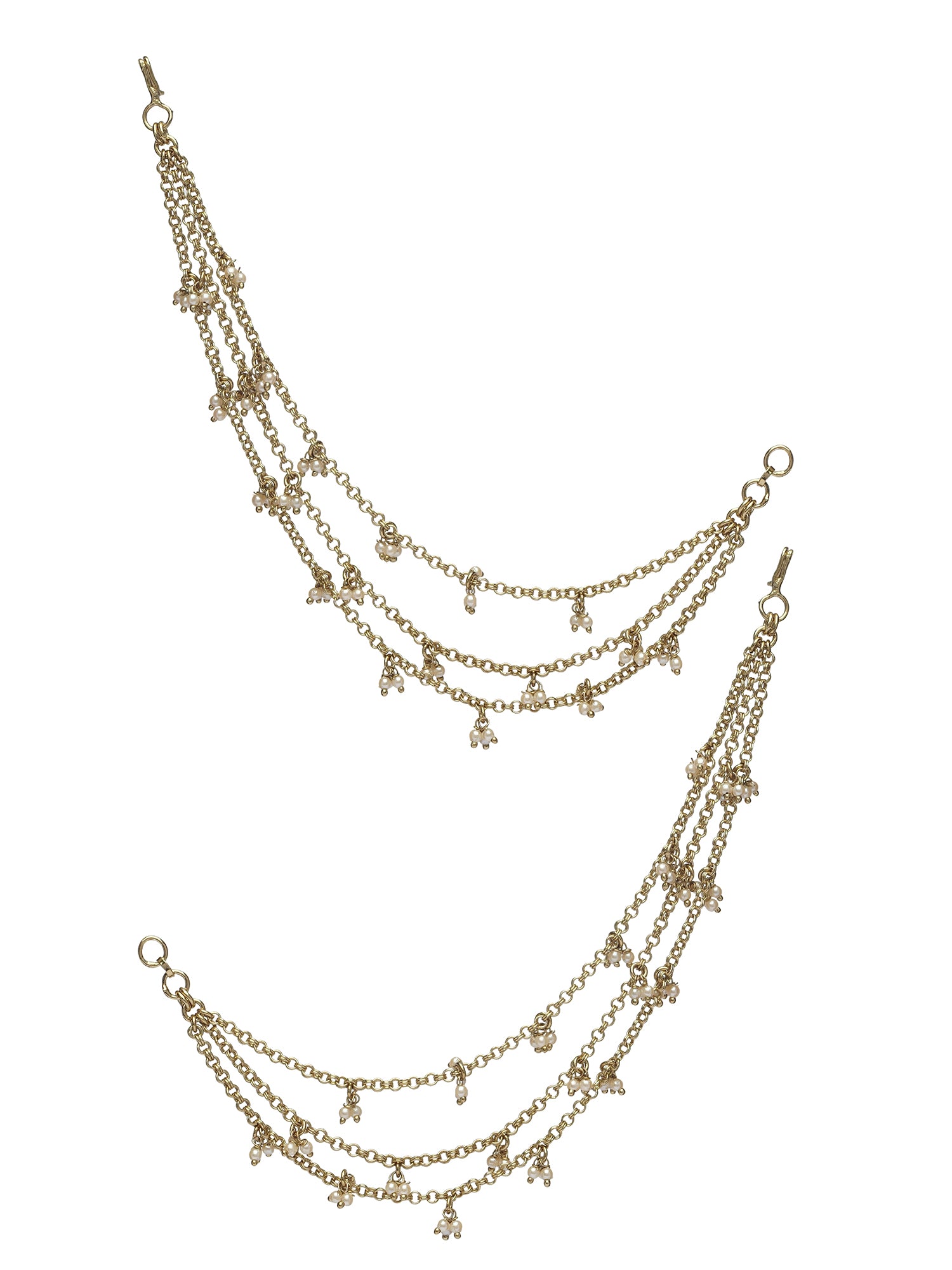 Layered White Pearl Ghungroo Ear Chains