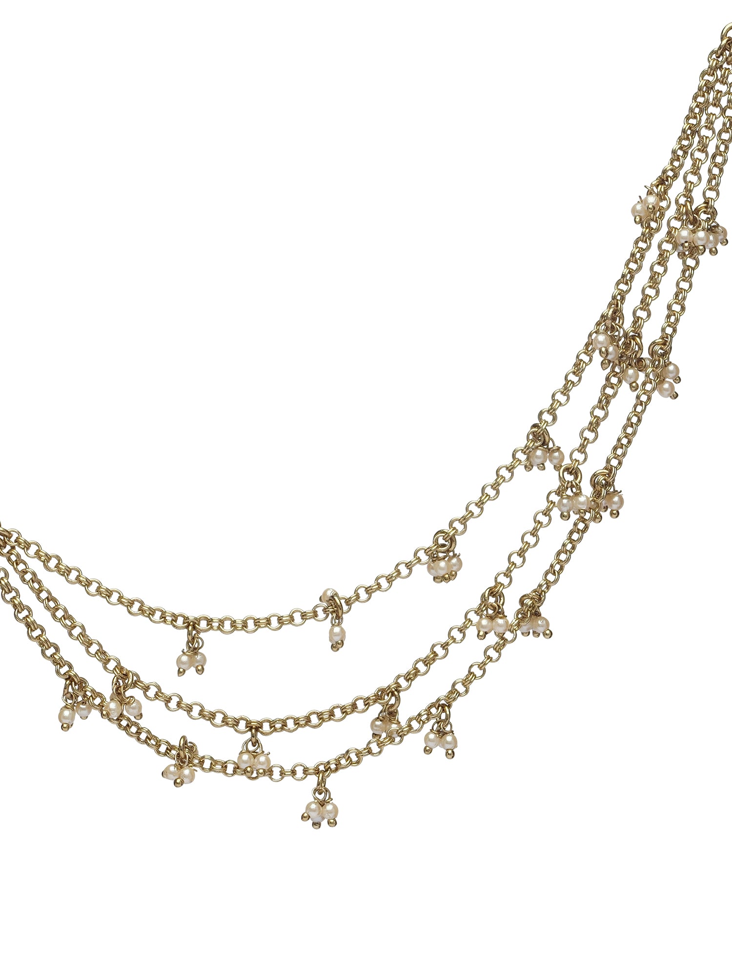 Layered White Pearl Ghungroo Ear Chains