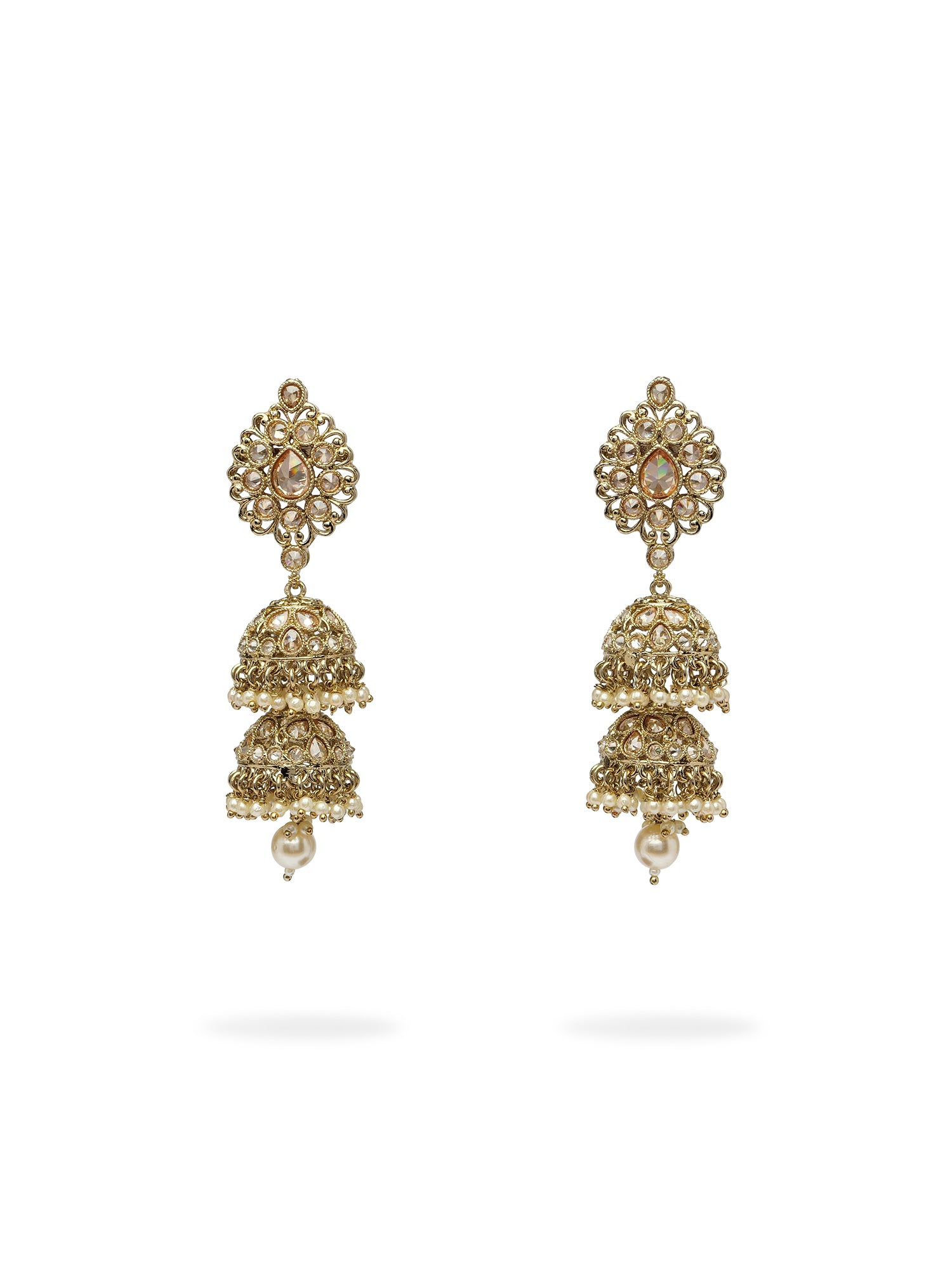 Lekha Jhumka Earrings in Champagne and Antique Gold