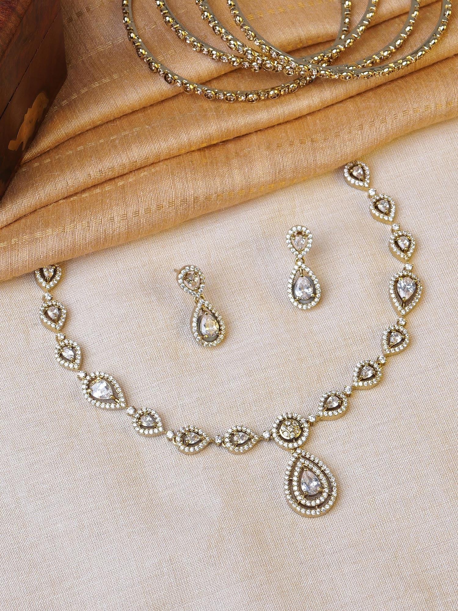 Lena Cubic Zirconia Necklace Set in White