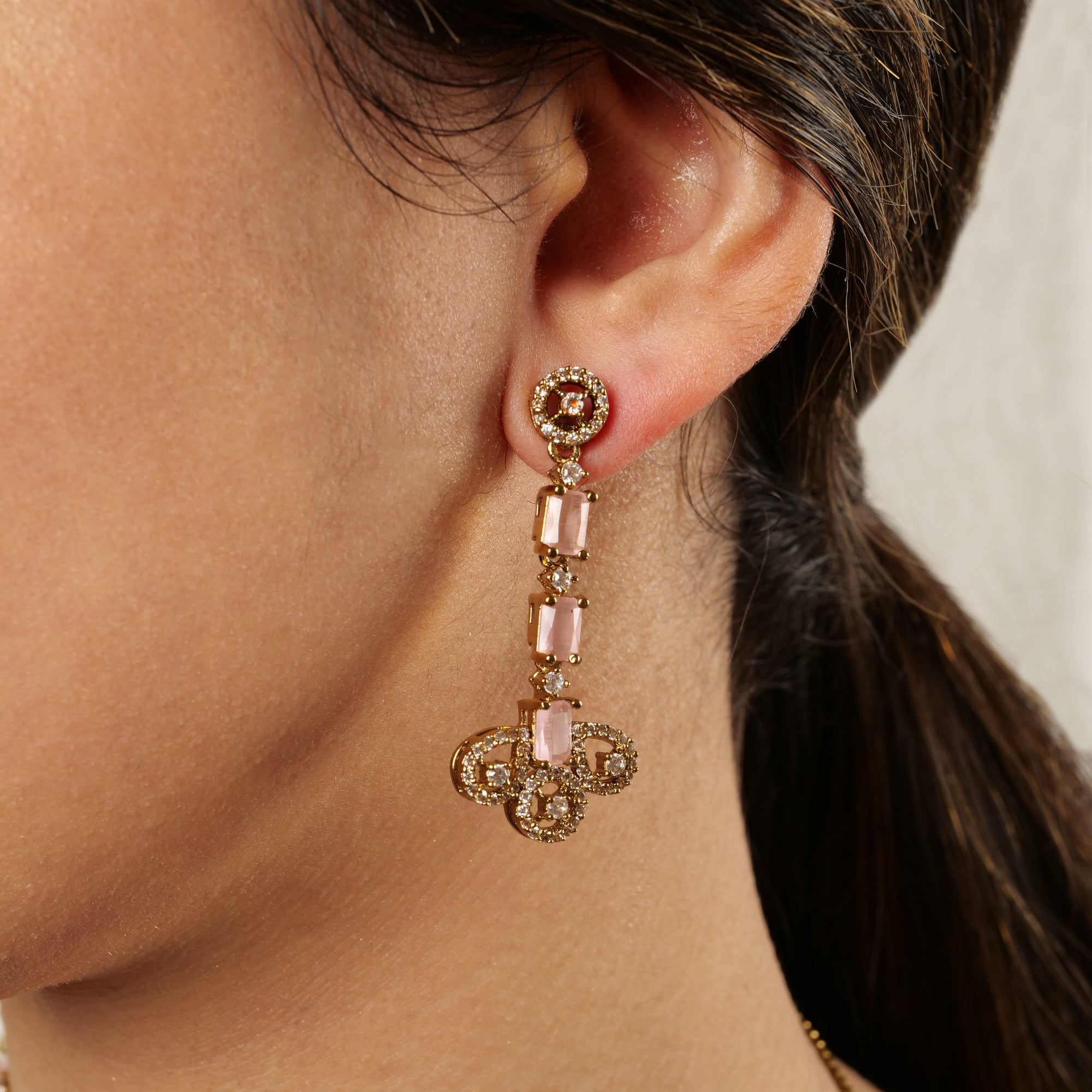 Light Pink Elegant Cubic Zirconia Necklace Set