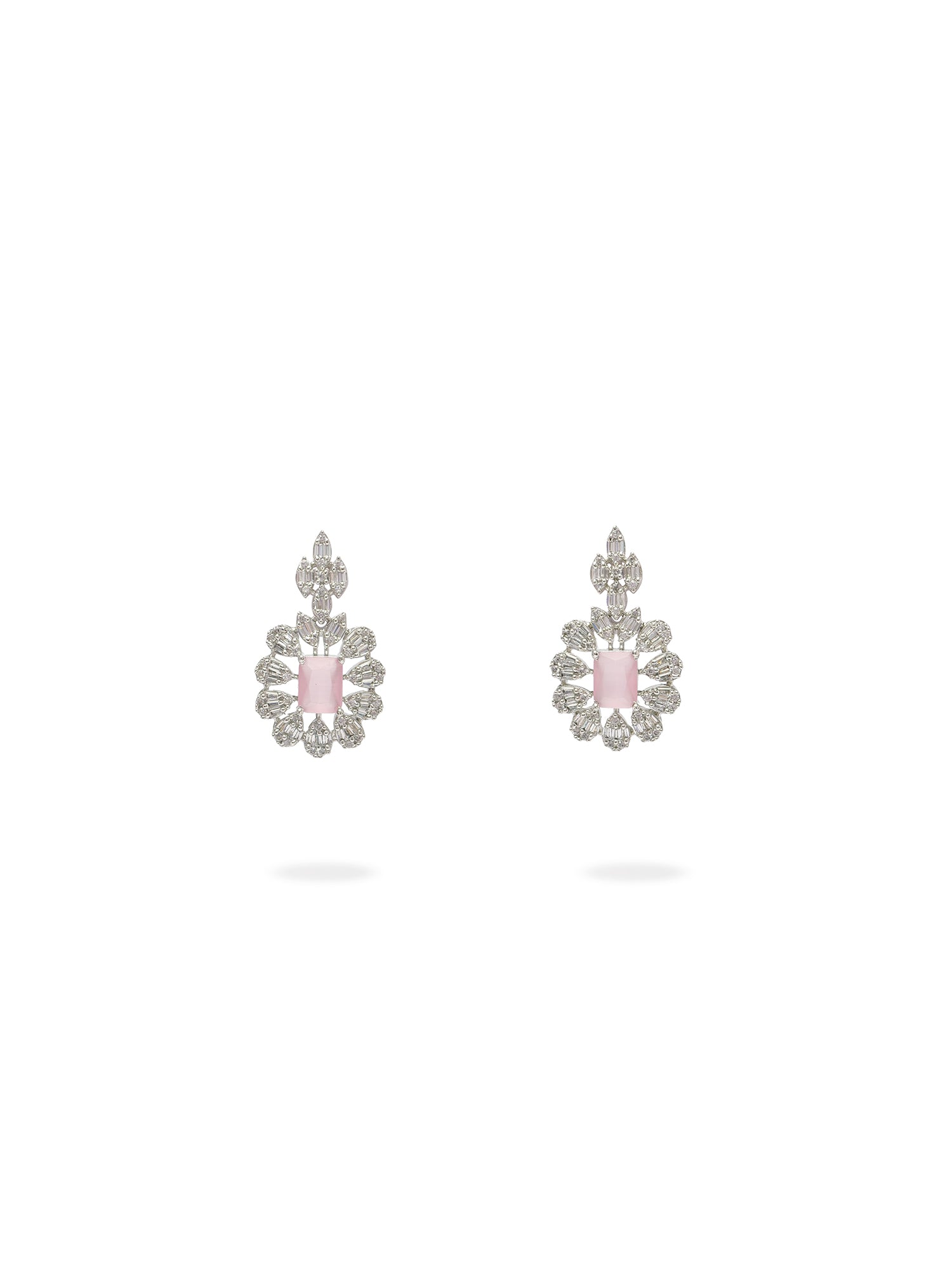 Liora Cubic Zirconia Necklace Set in Light Pink and Rhodium