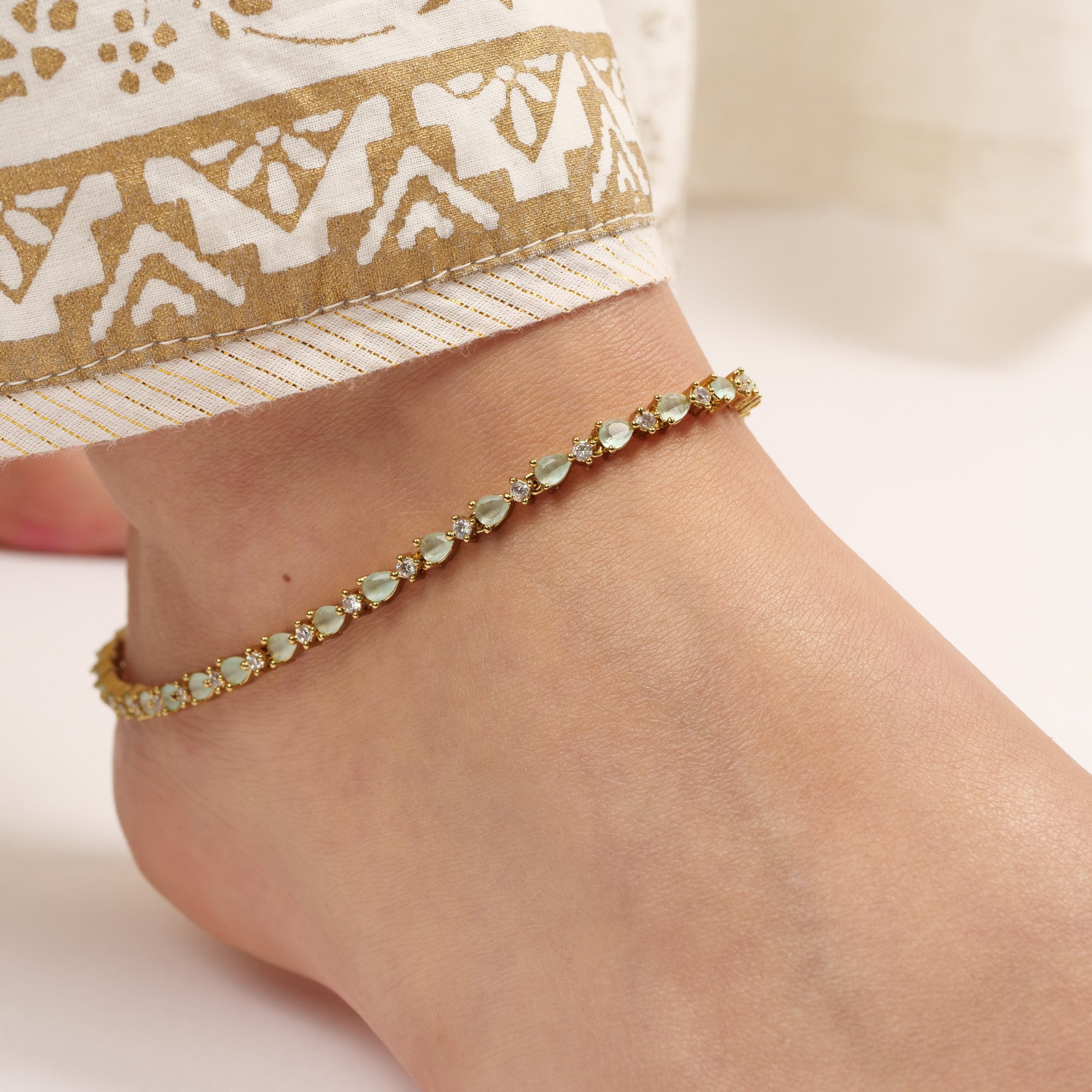 Lucia Cubic Zirconia Anklet in Mint