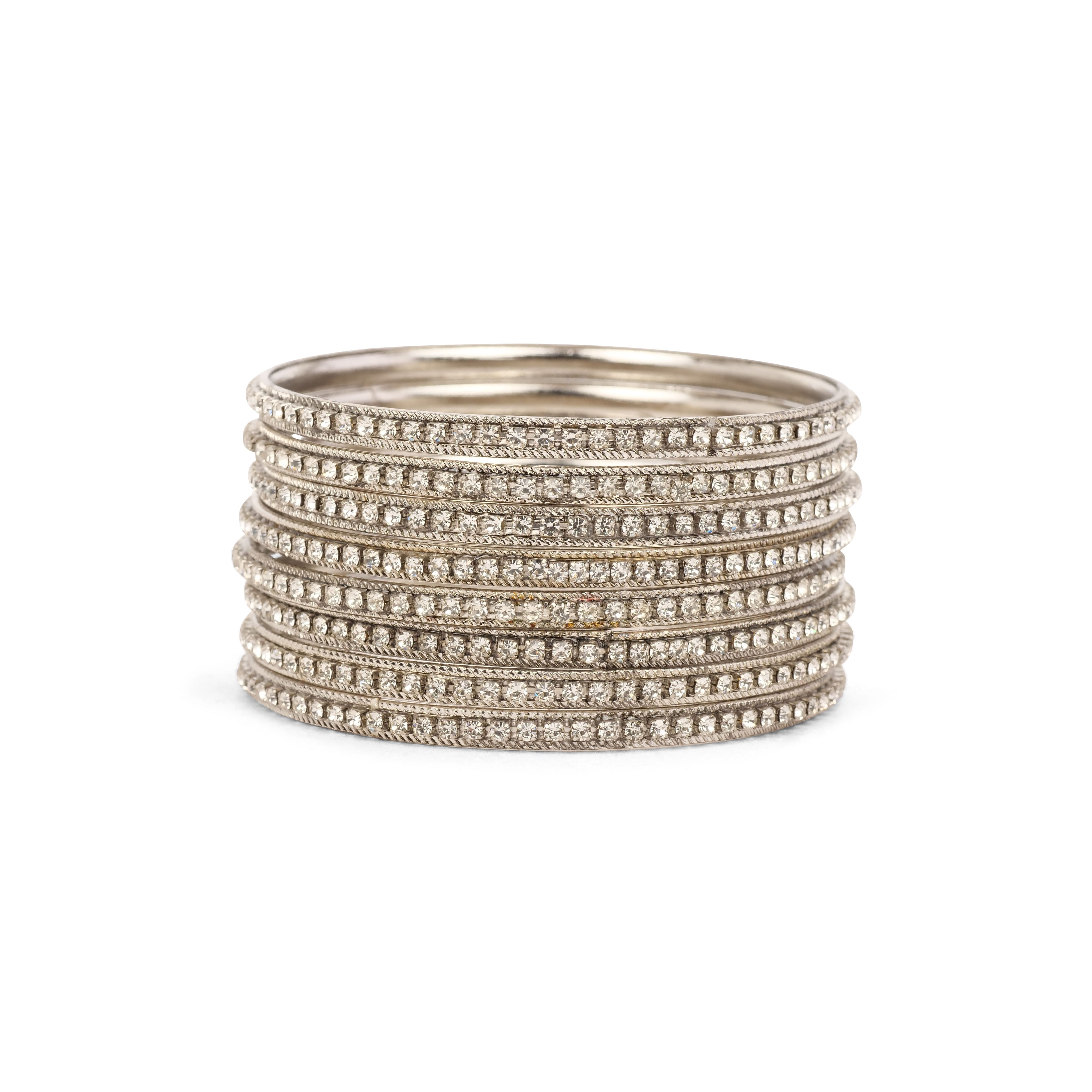 Set of 8 Crystal Bangles in Rhodium