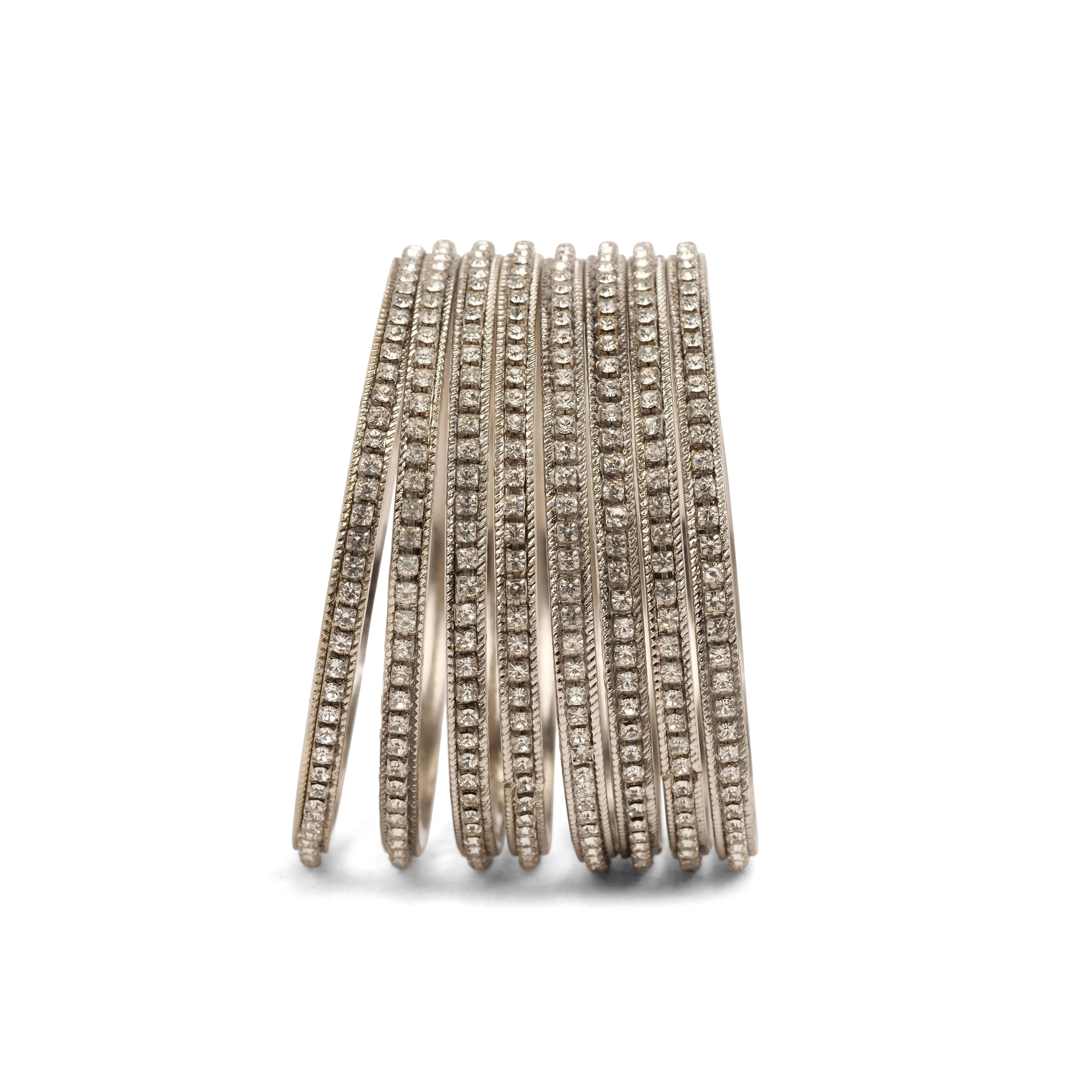 Set of 8 Crystal Bangles in Rhodium