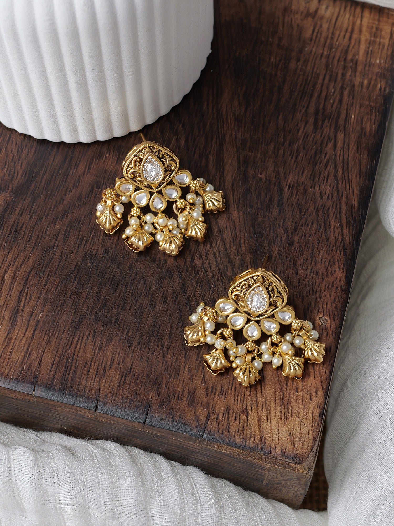 Maaya Stud Drop Earrings in White