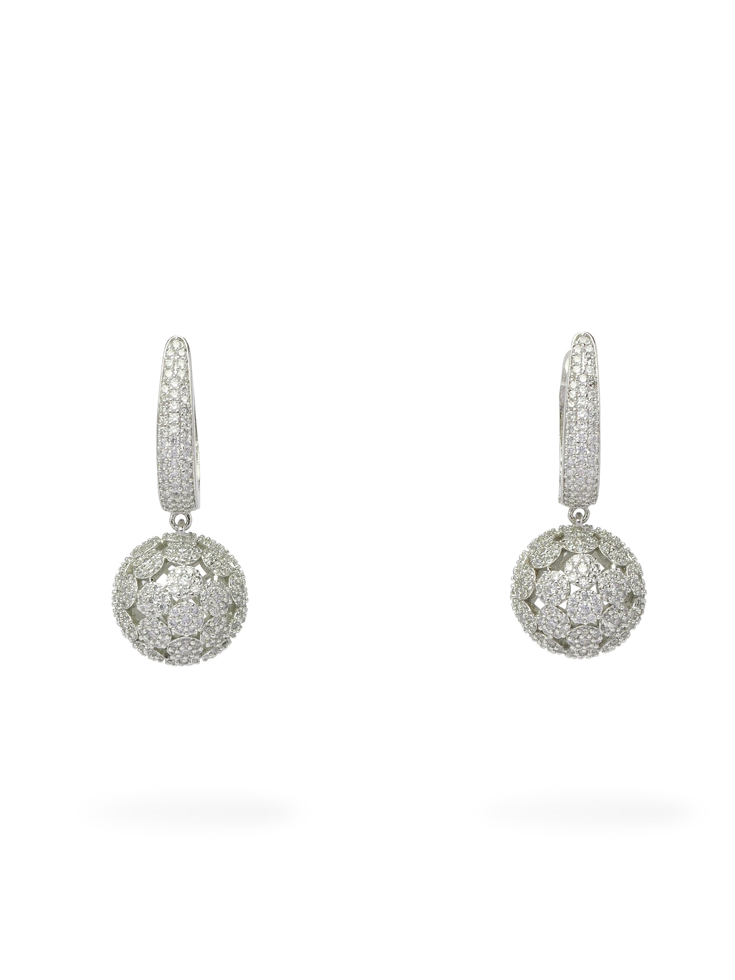 Mabel Cubic Zirconia Ball Drop Earrings in Rhodium