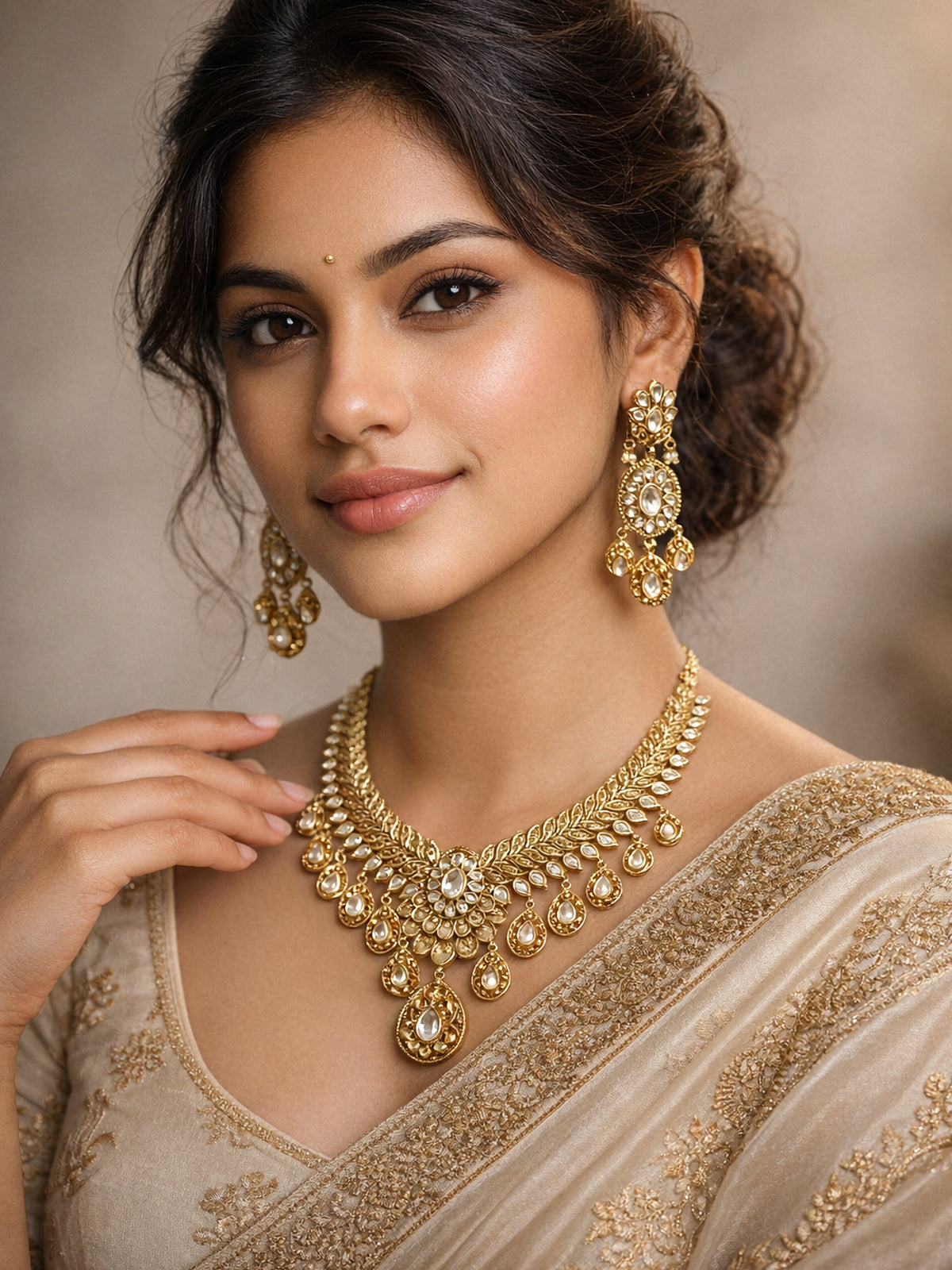 Madhavi Kundan Necklace Set in White