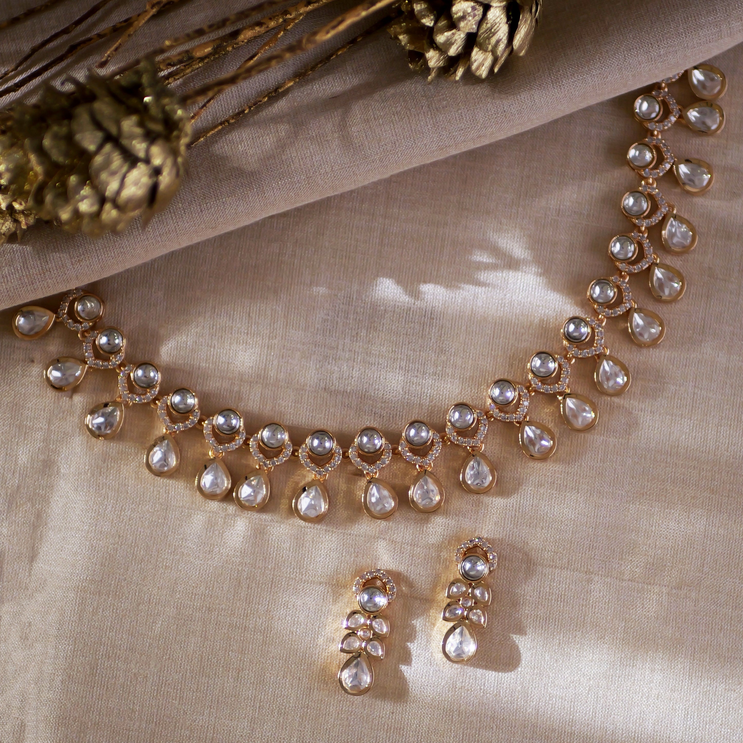 Mahi Kundan Necklace Set in White