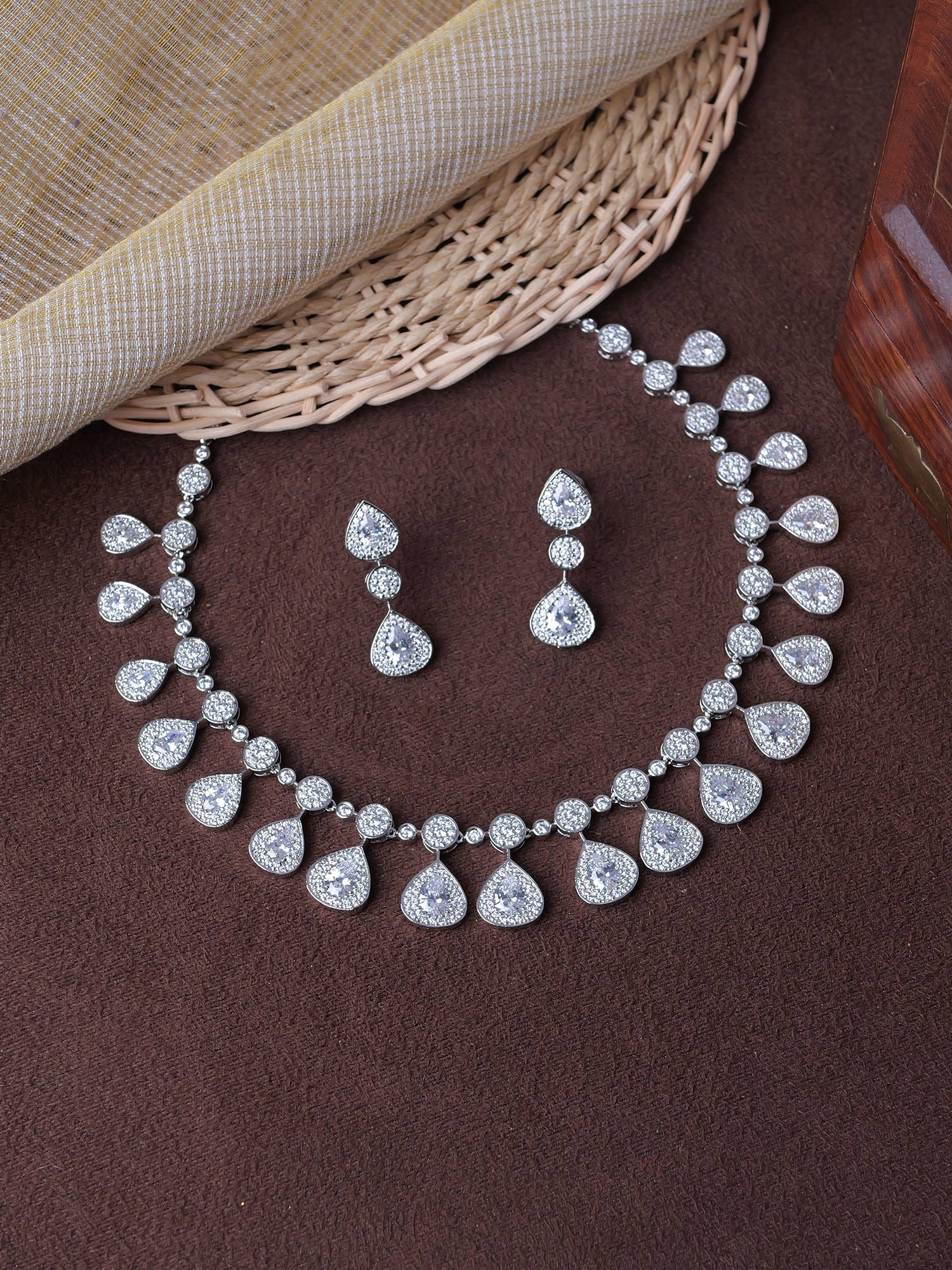 Maia Cubic Zirconia Necklace Set in Rhodium