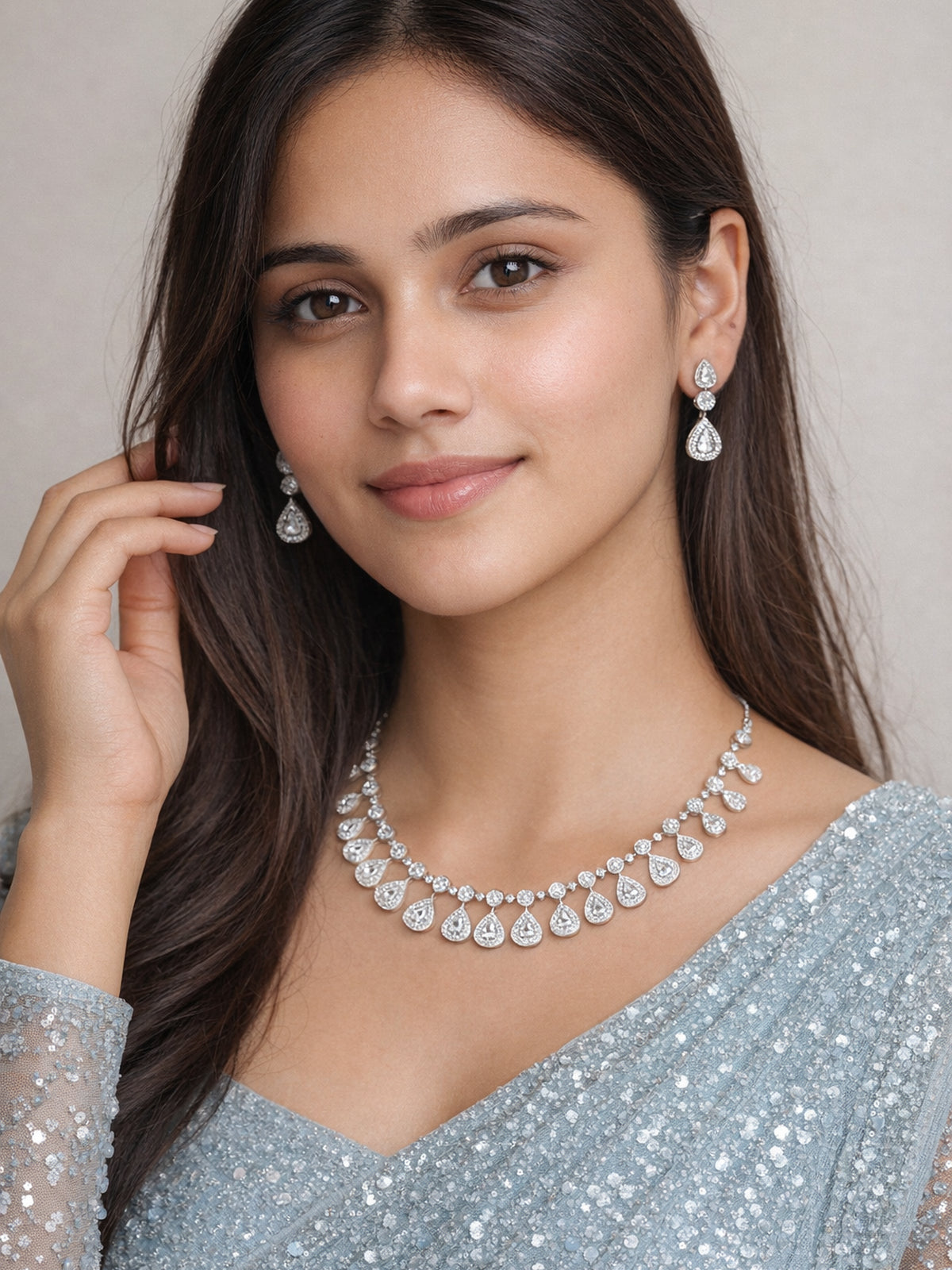 Maia Cubic Zirconia Necklace Set in Rhodium