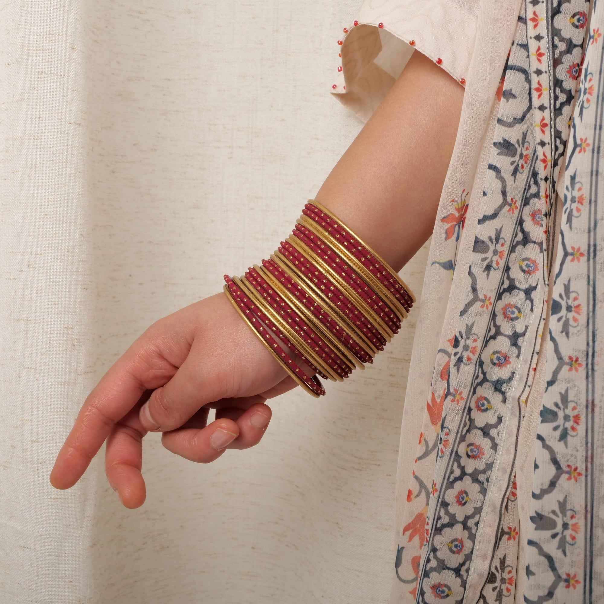 Majestic Maroon and Gold Bangle Stack