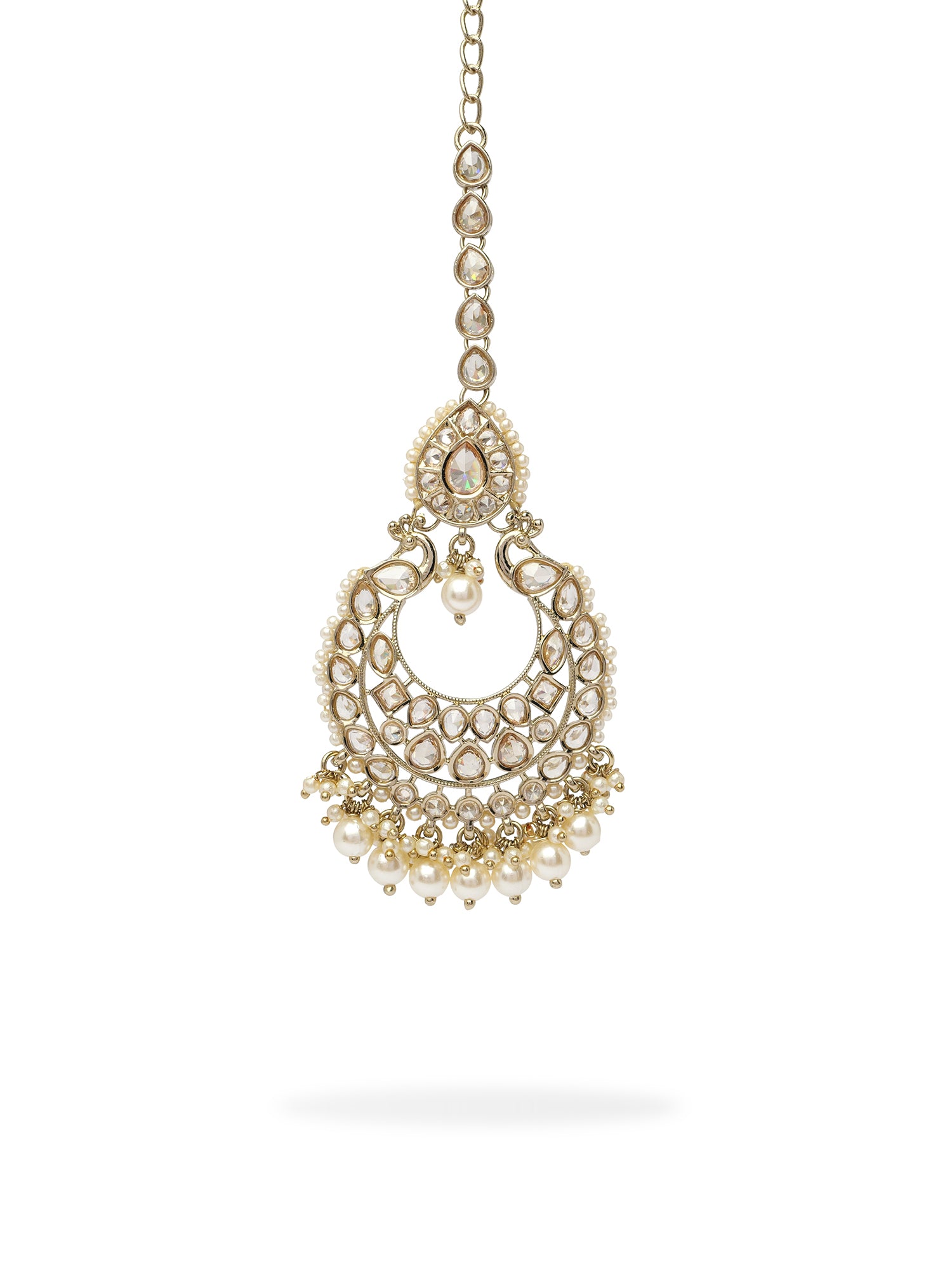 Manika Pearl Maang Tikka in Champagne