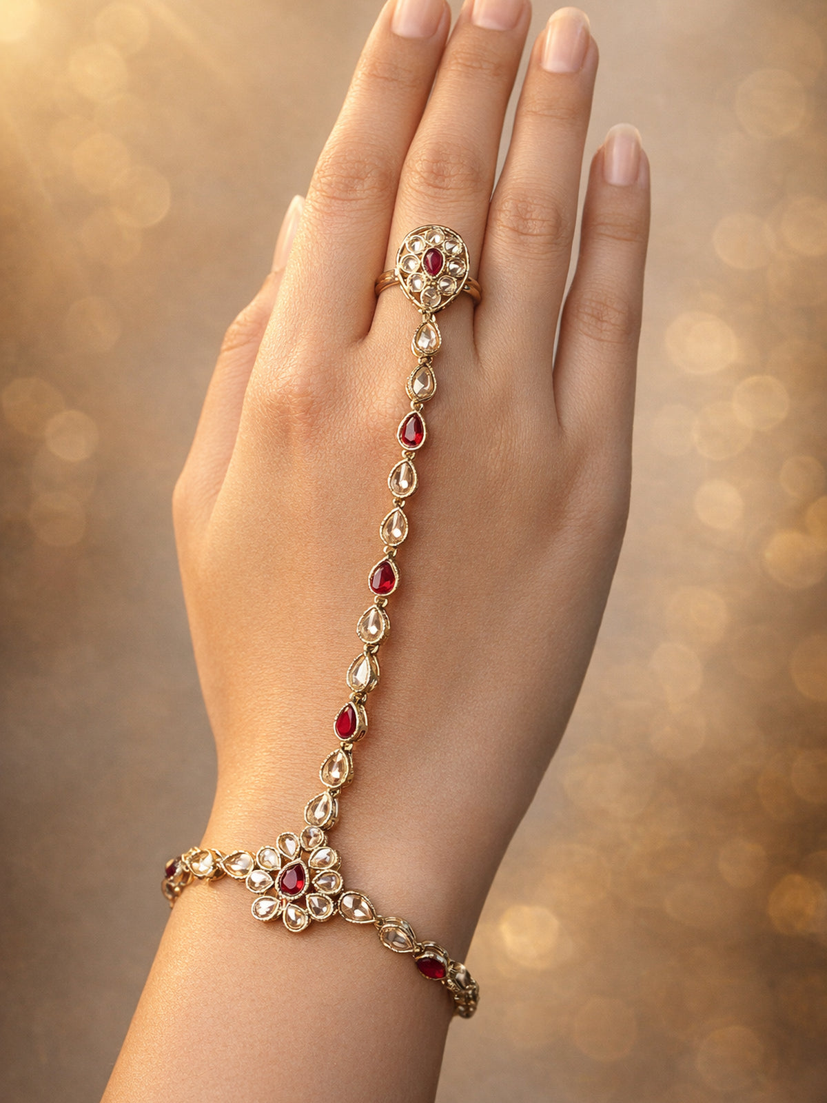 Mansi Hand Chain in Maroon