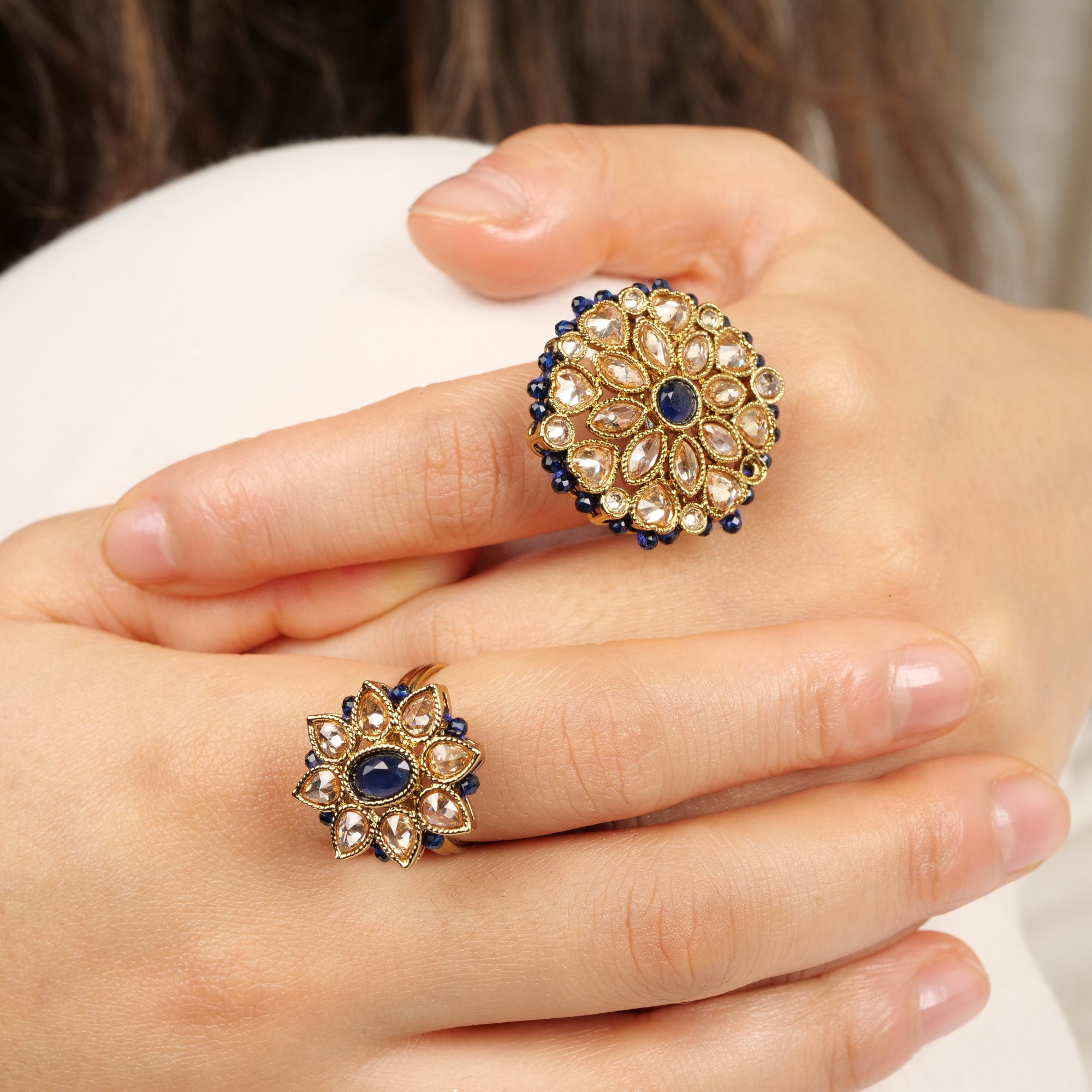 Classic Floral Oversized Ring in Navy