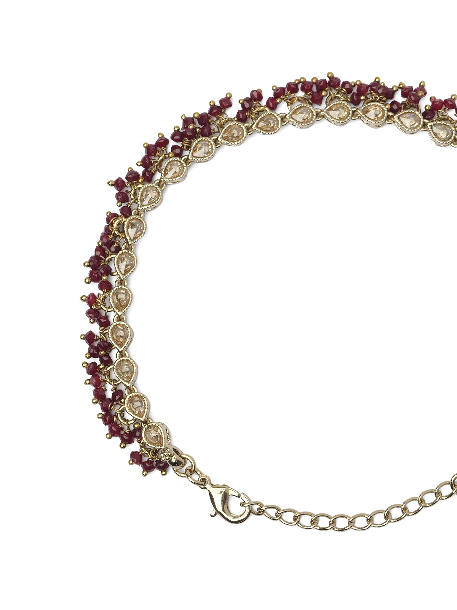 Maroon Cluster Anklet in Antique Gold