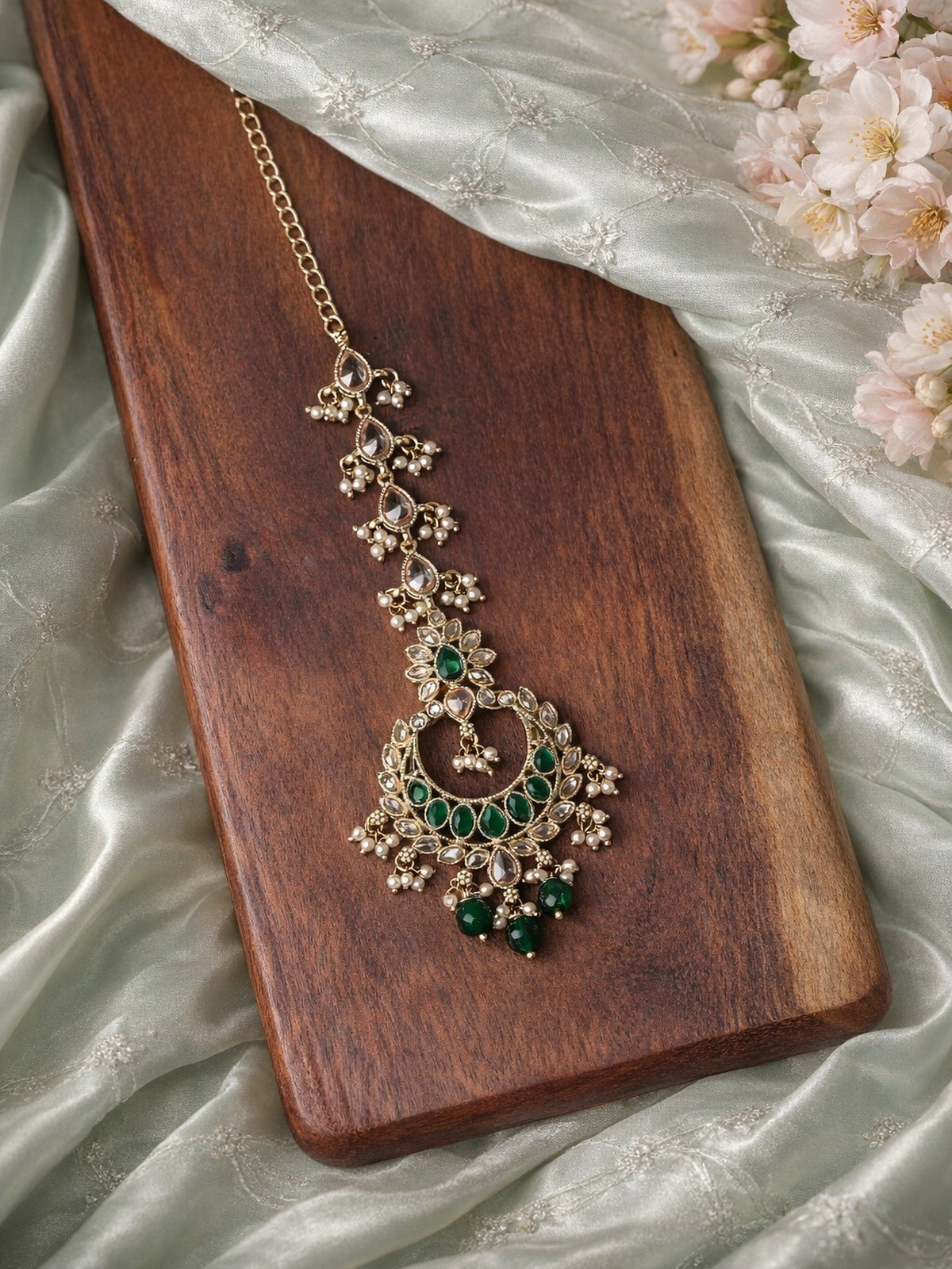 Meher Maang Tikka in Green