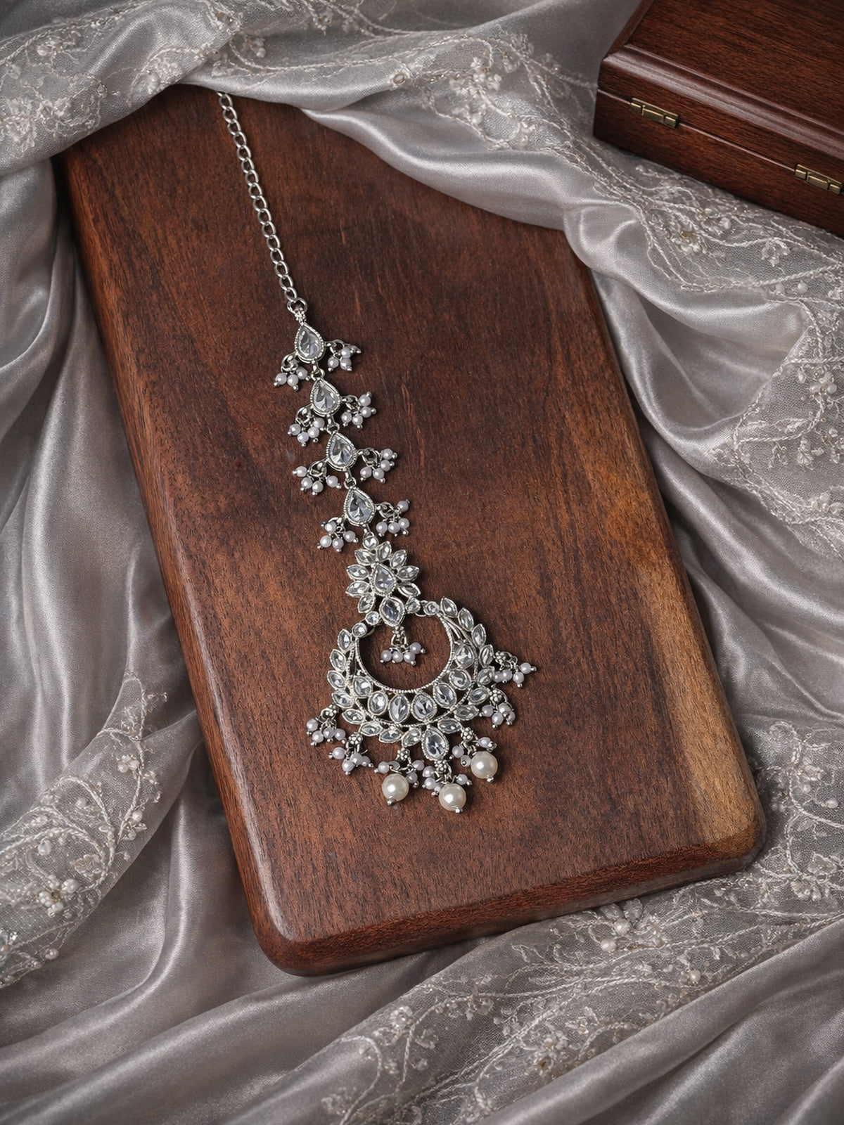 Meher Maang Tikka in Pearl and Rhodium