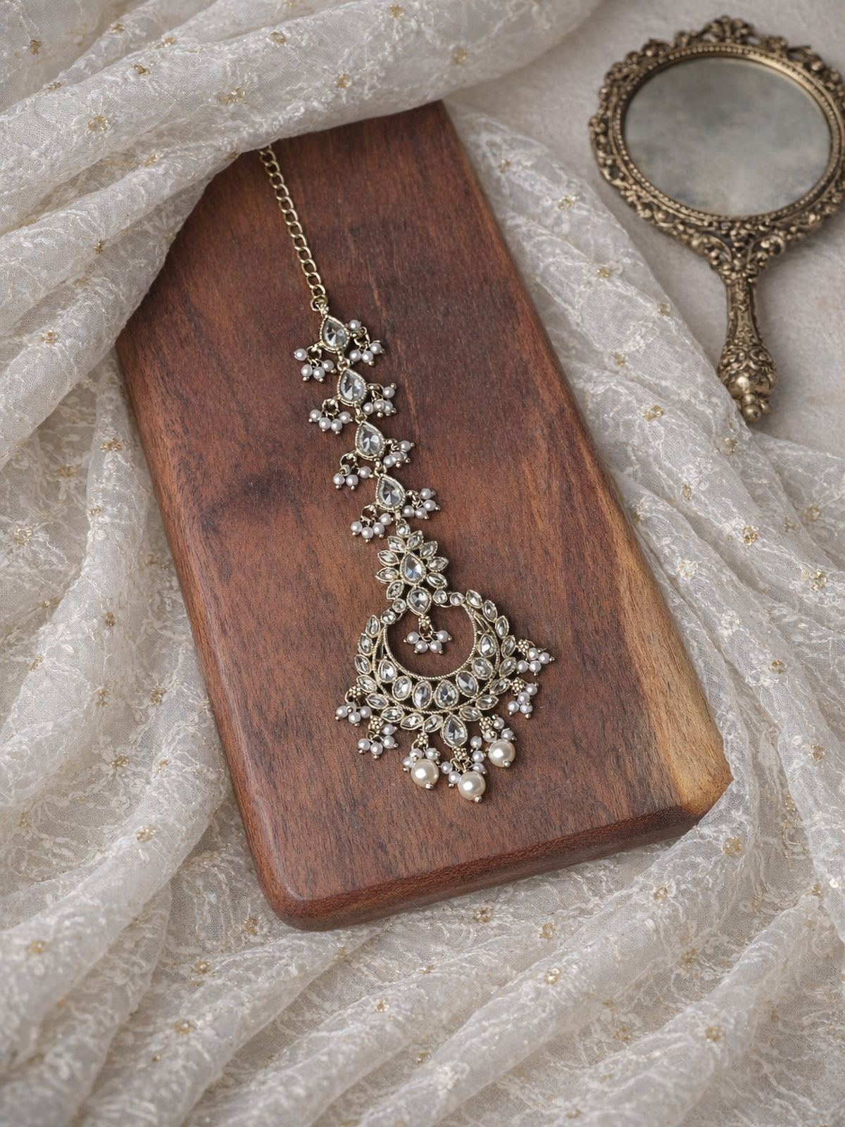 Meher Maang Tikka in White Pearl