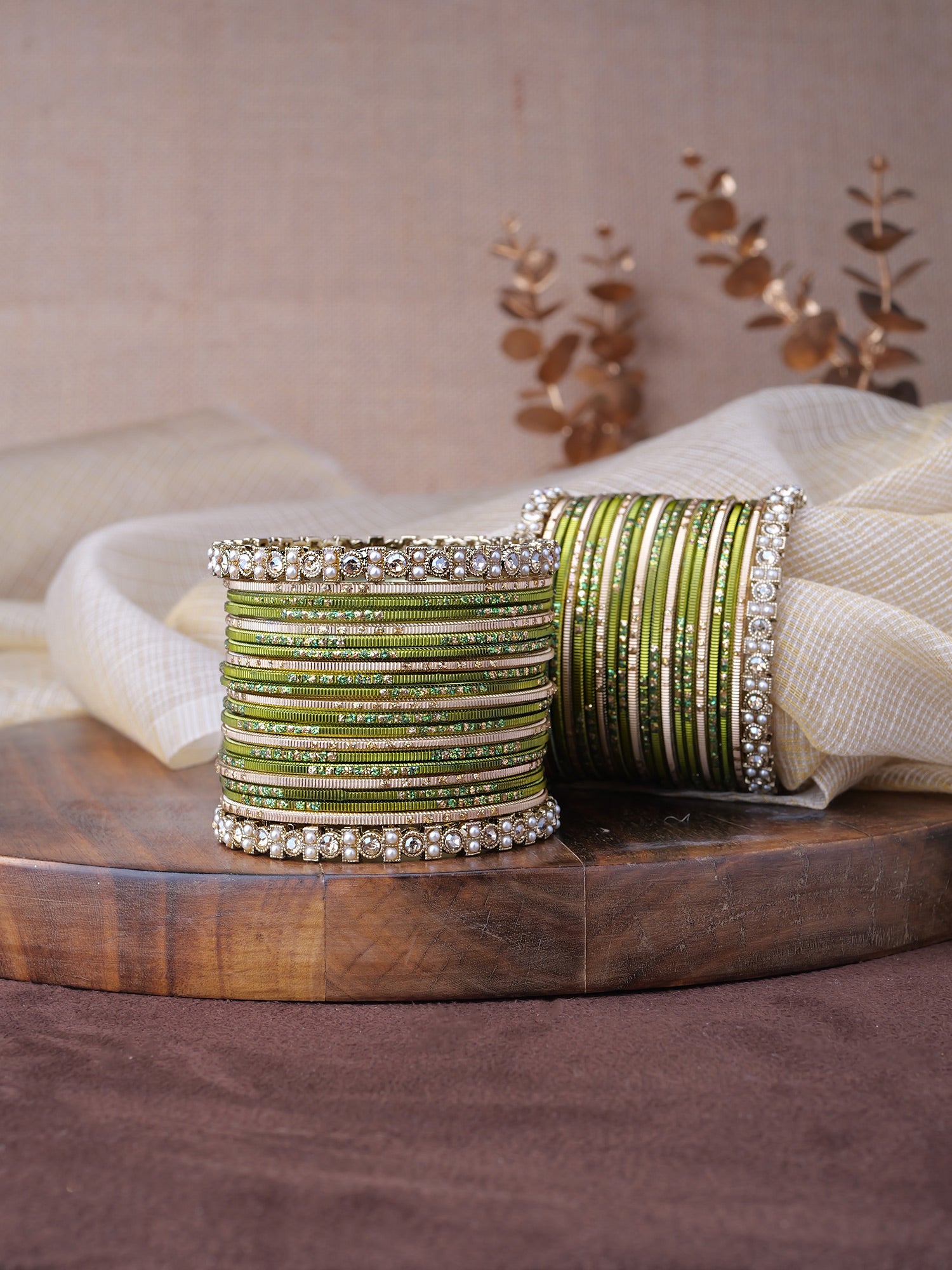 Mehira Two Hand Bangle Set in Mehndi Green