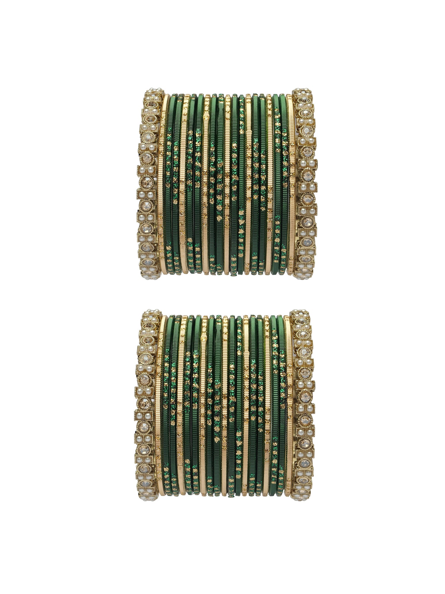Mehira Two Hand Bangle Set in Deep Green