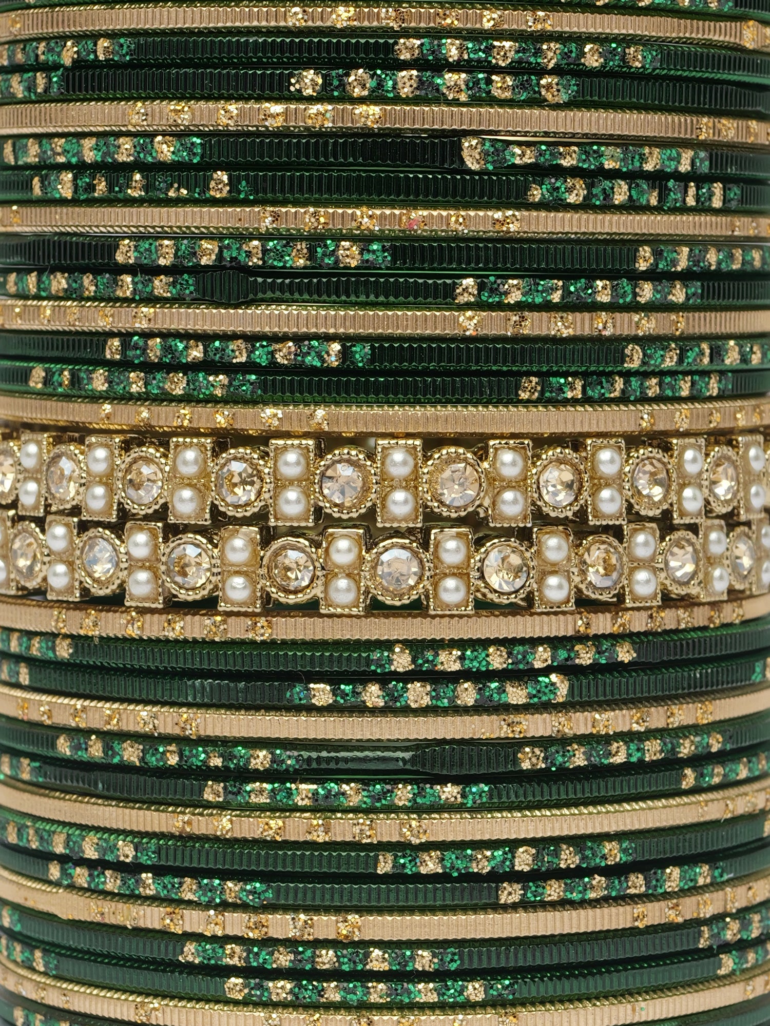 Mehira Two Hand Bangle Set in Deep Green