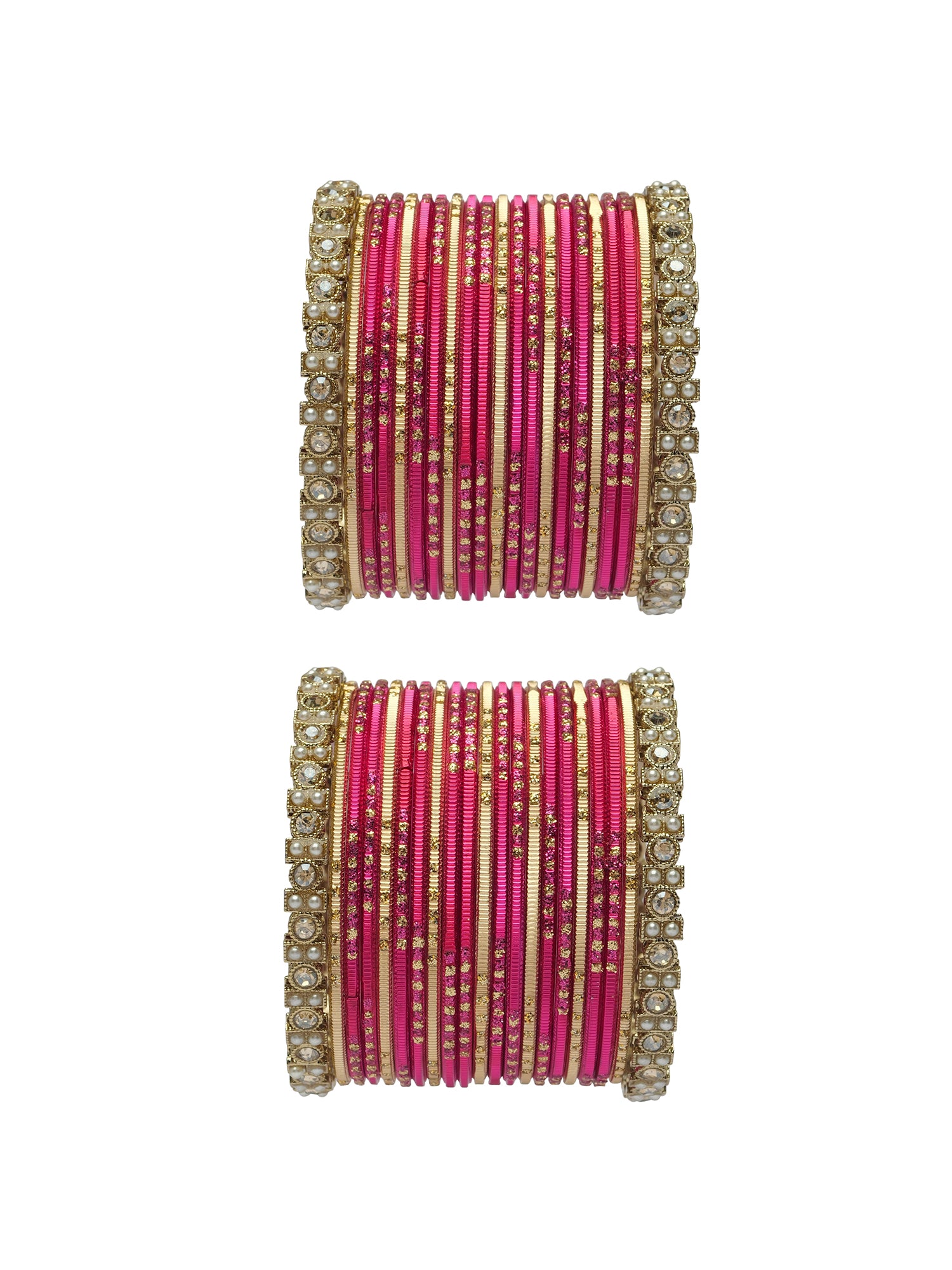 Mehira Two Hand Bangle Set in Hot Pink