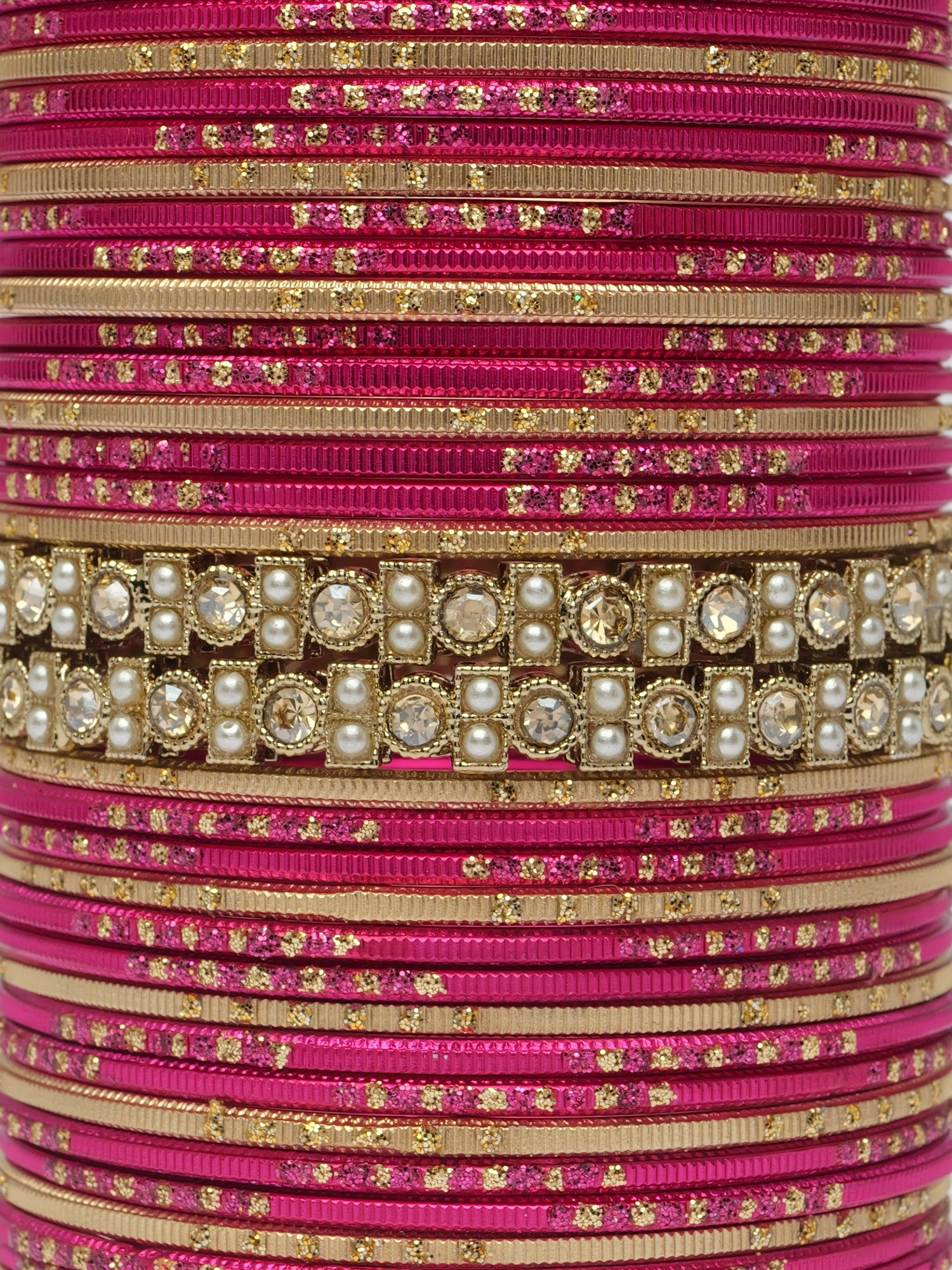 Mehira Two Hand Bangle Set in Hot Pink