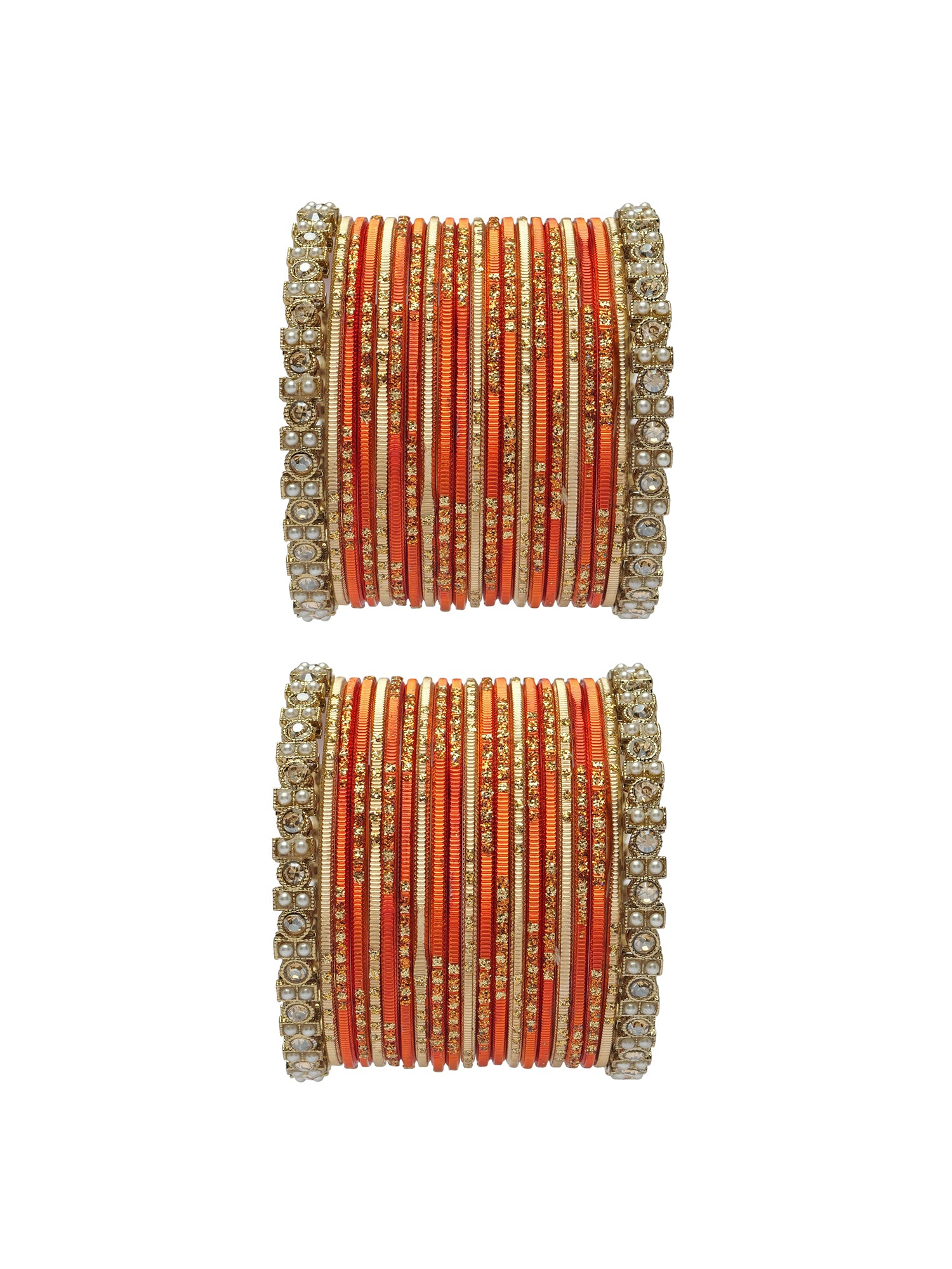 Mehira Two Hand Bangle Set in Orange