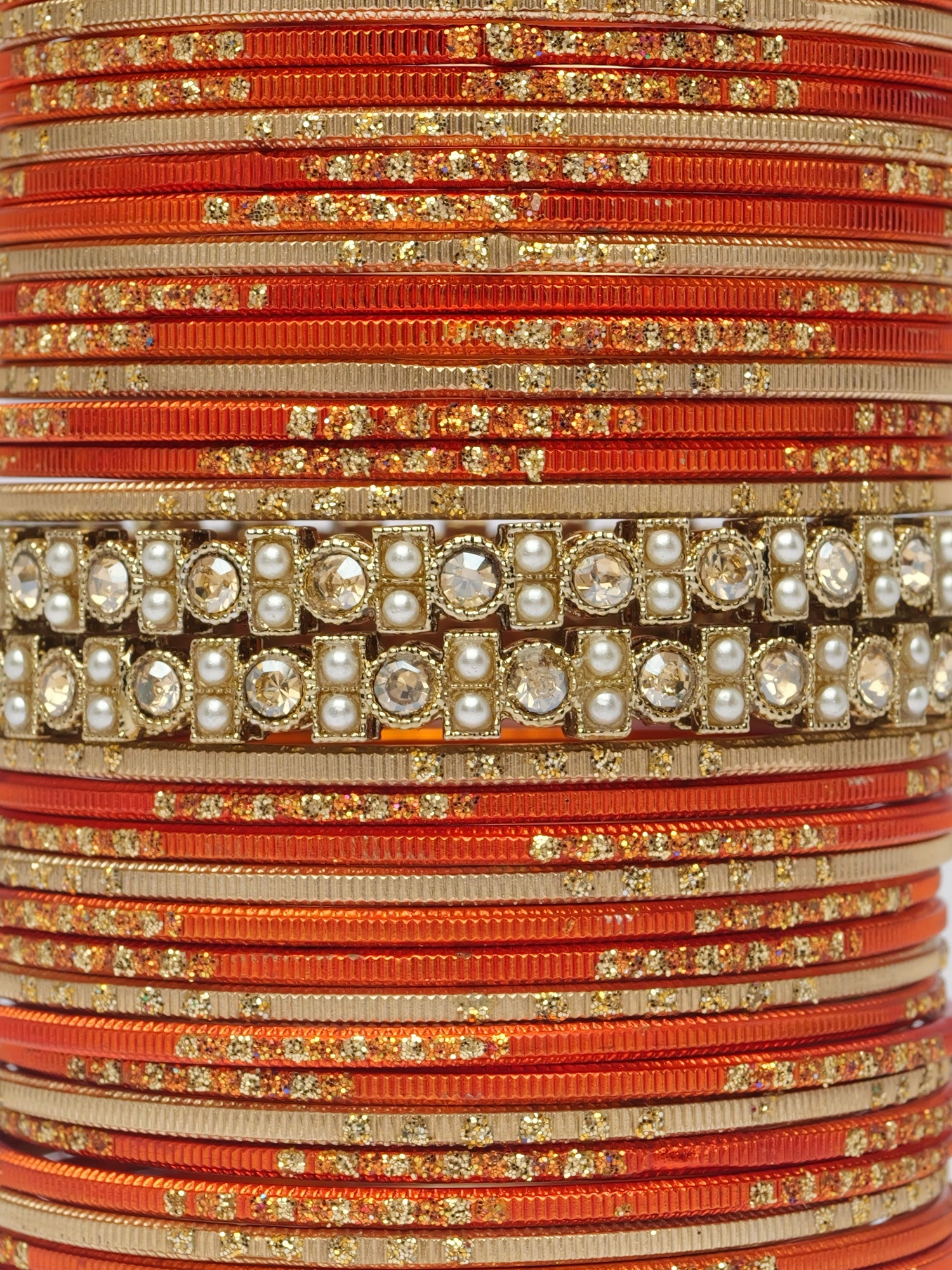 Mehira Two Hand Bangle Set in Orange