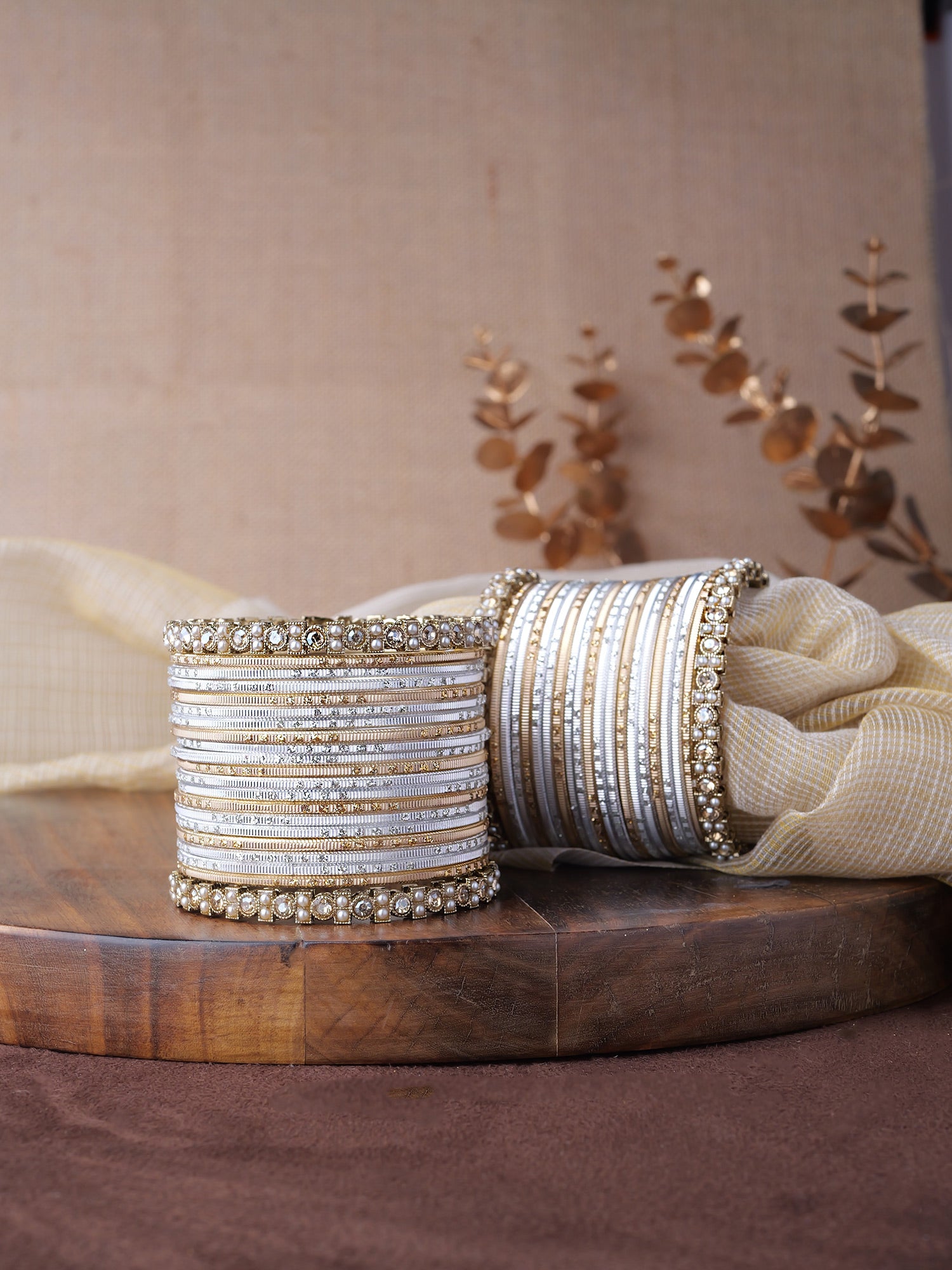 Mehira Two Hand Bangle Set in Gold and Silver