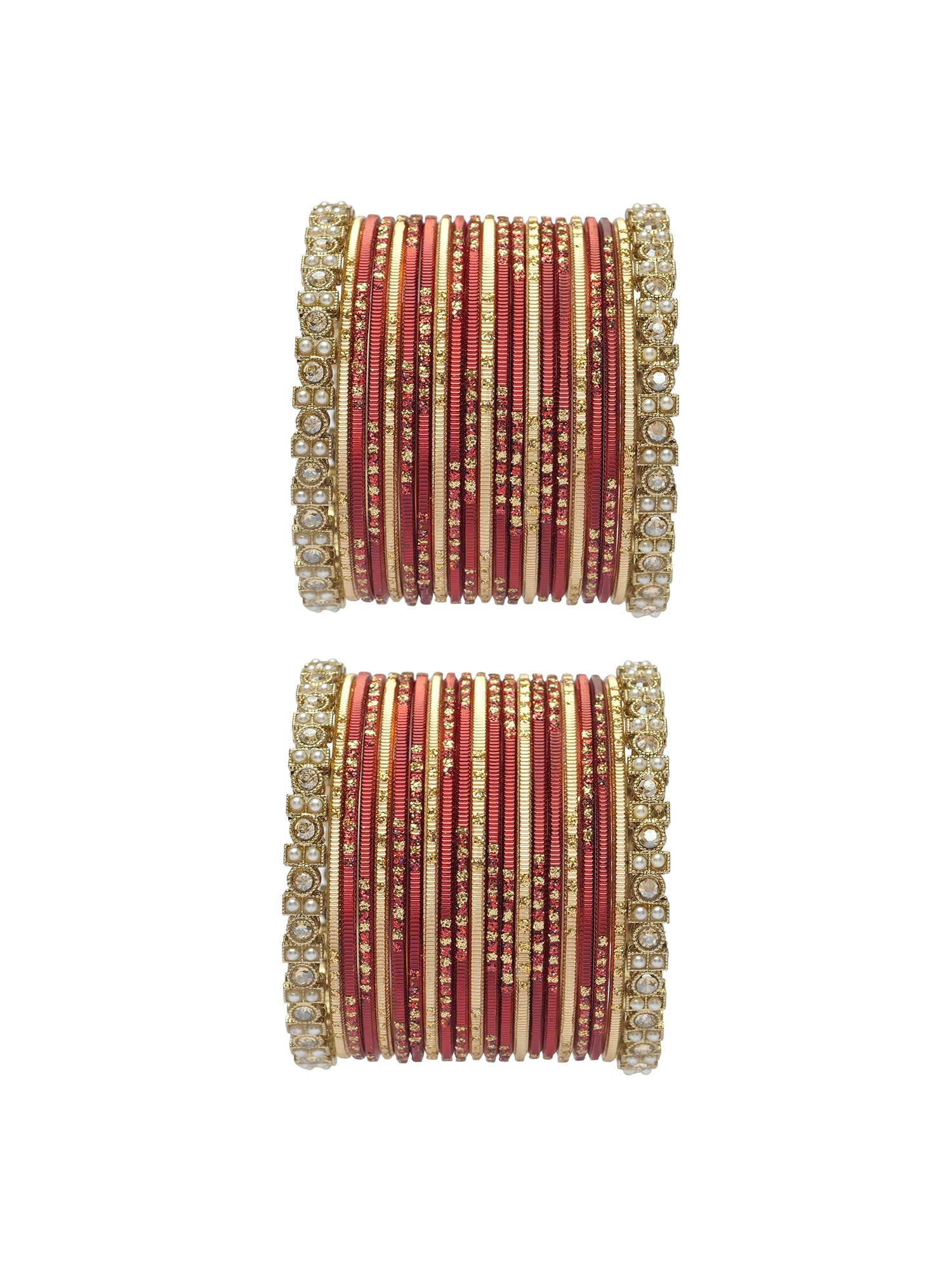 Mehira Two Hand Bangle Set in Maroon