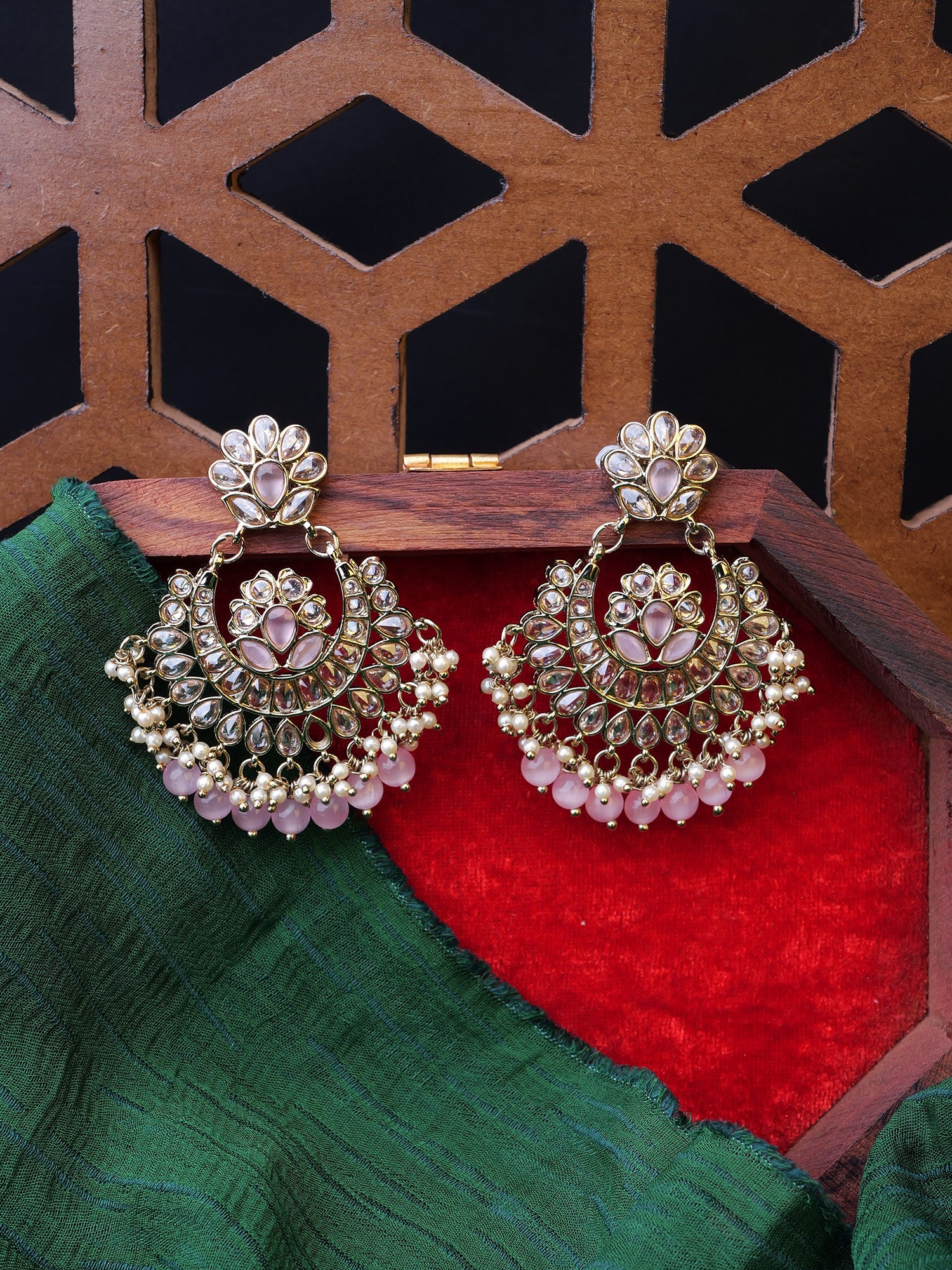 Mehreen Chandbali Earrings in Light Pink