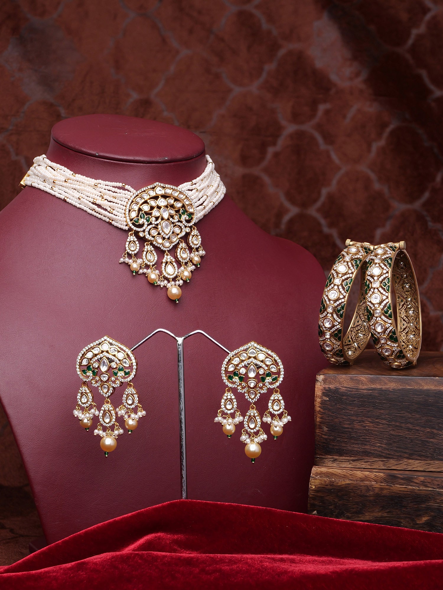 Mehrunisa Kundan and Minakari Choker Set in Green