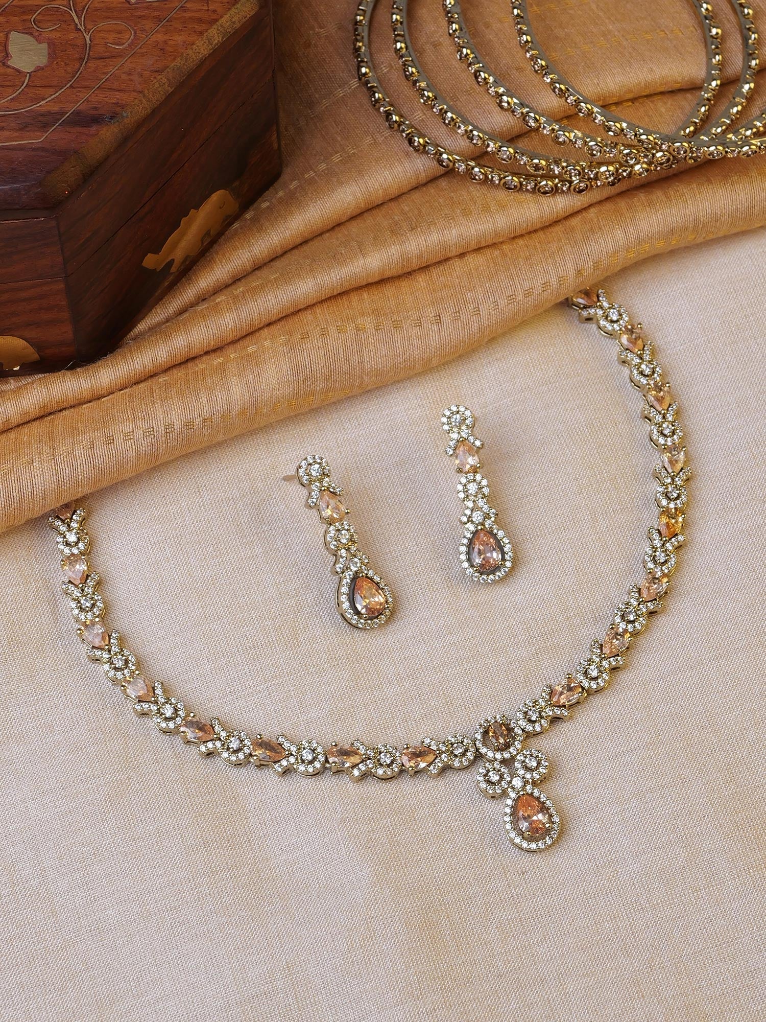 Mira Simple Cubic Zirconia Necklace Set in Champagne